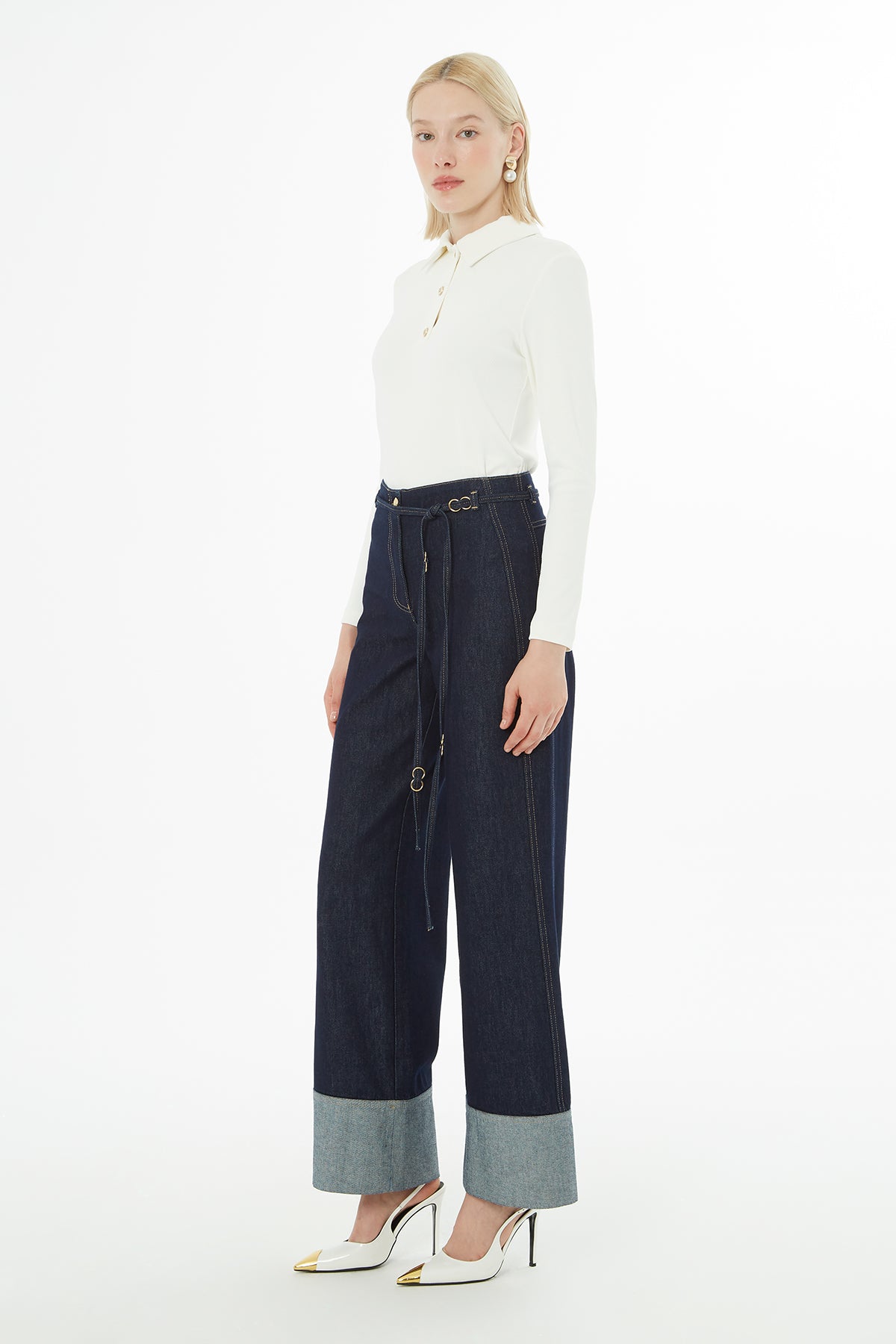 Duble Paçalı Kuşaklı Jean Pantolon