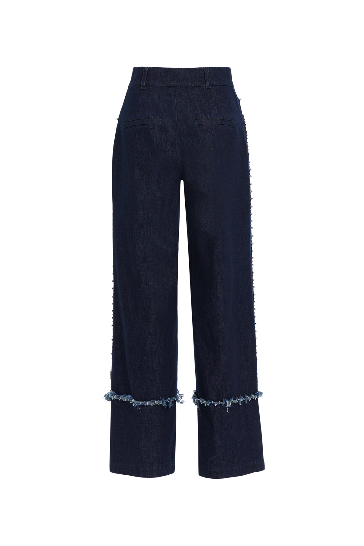 İşleme Detaylı Geniş Paça Jean Pantolon