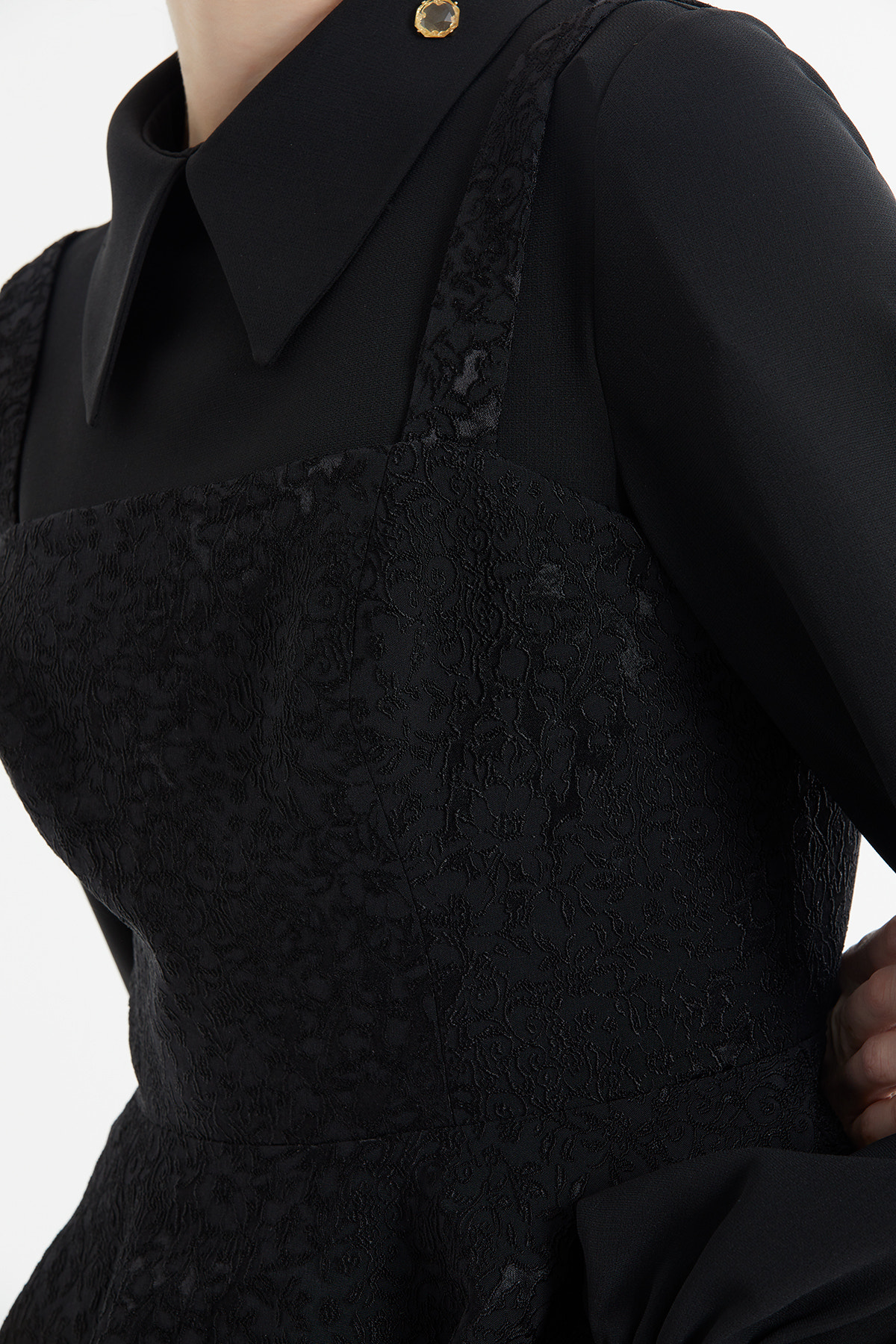 Dantel Detaylı Peplum Uzun Elbise