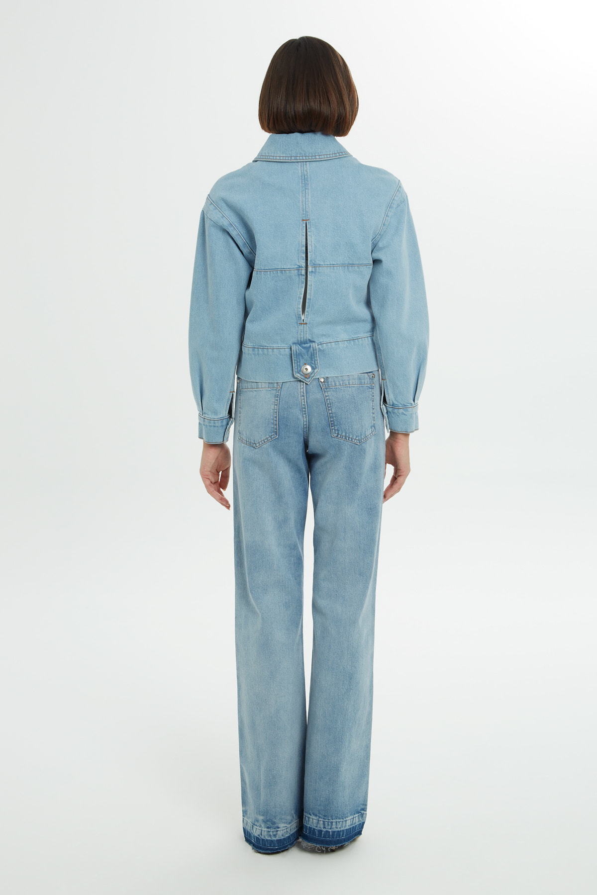 Pencere Detaylı Taşlı Denim Ceket