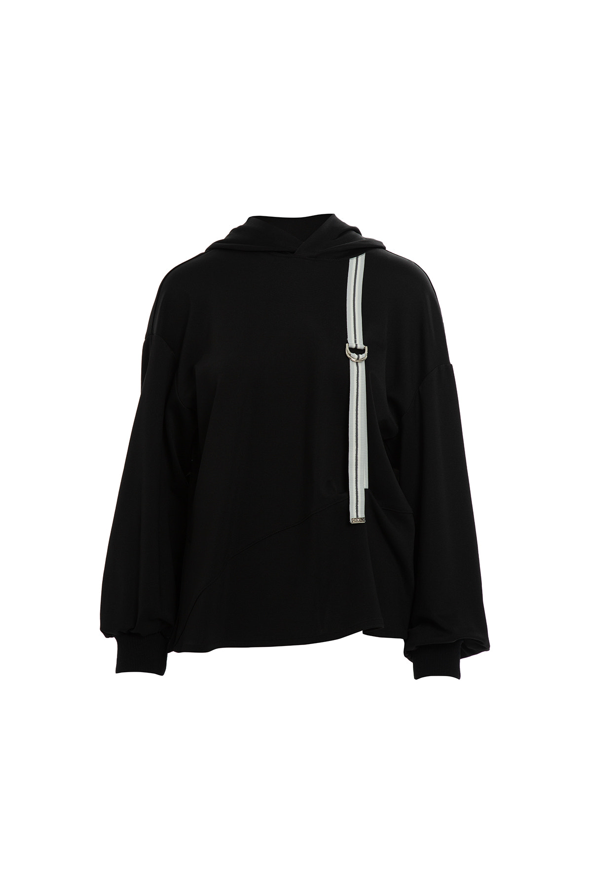 Büzgülü Kapüşonlu Uzun Kollu Sweatshirt
