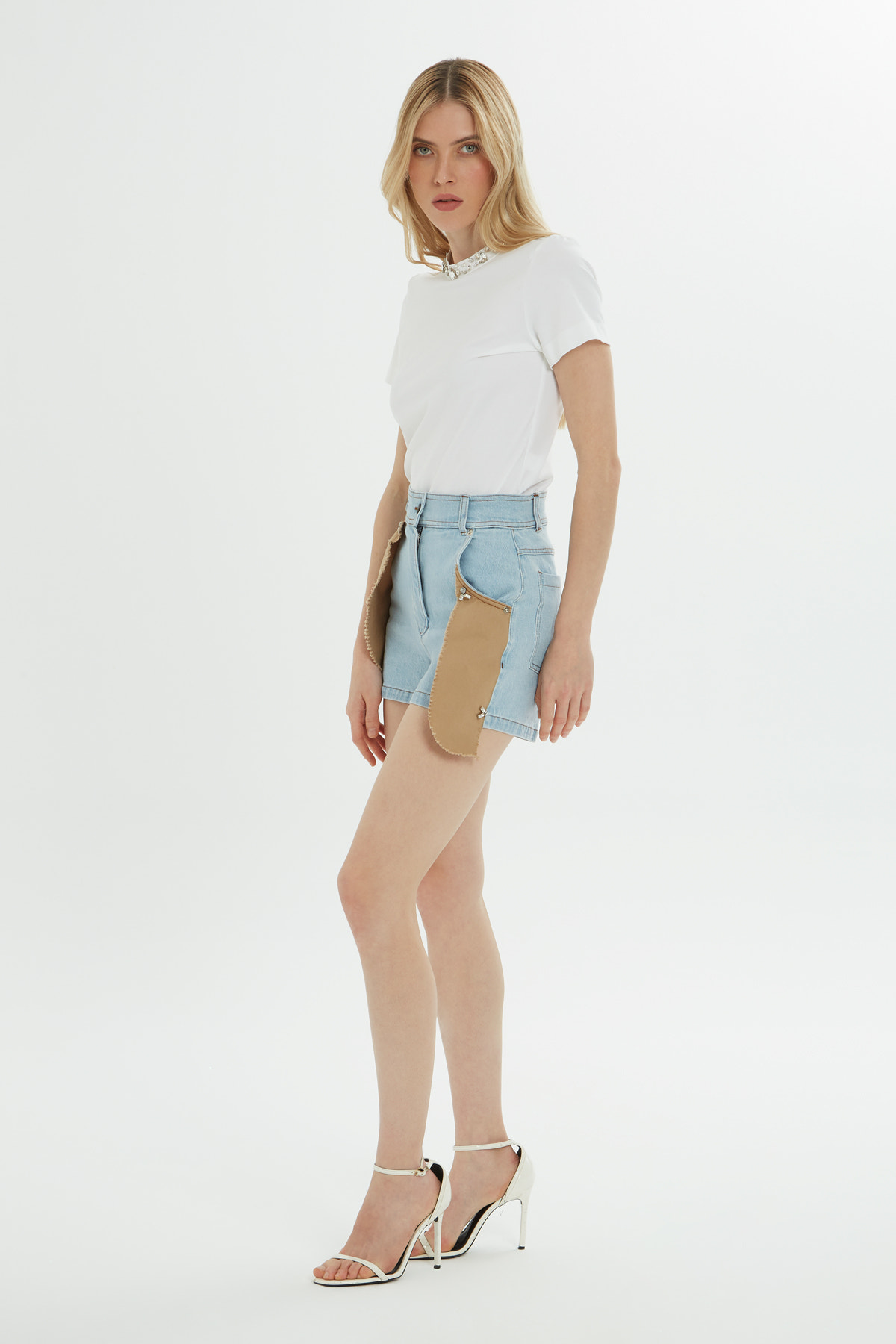 Çift Renkli Mini Denim Şort