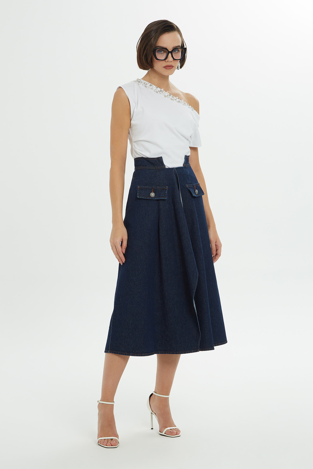 Süs Cepli Denim Etek