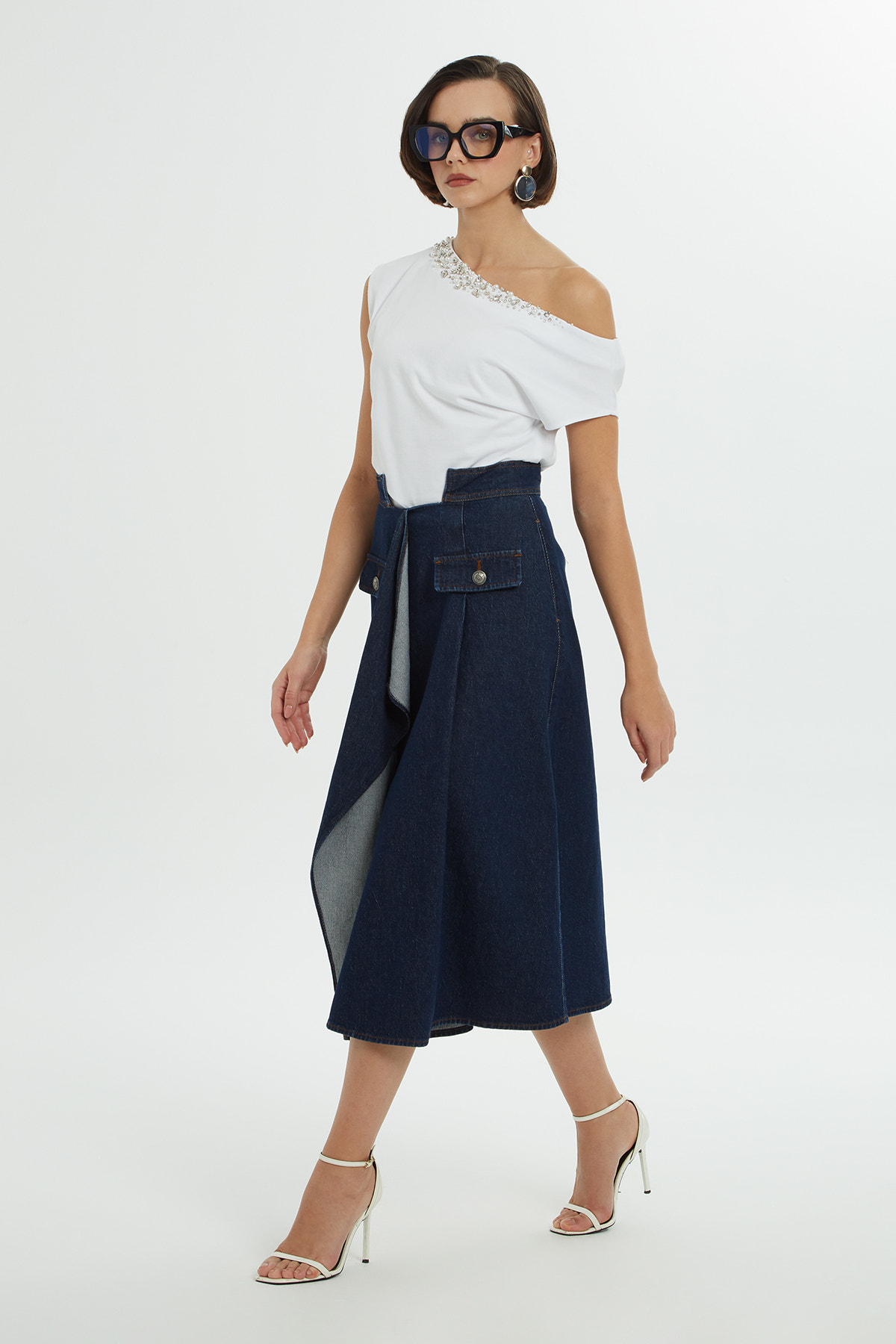 Süs Cepli Denim Etek