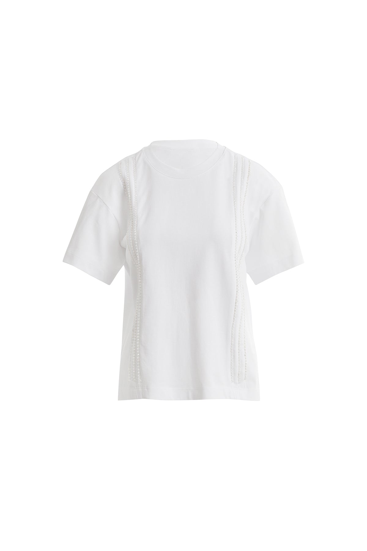 Ön Şerit Aksesuarlı Kısakollu Beyaz T-shirt