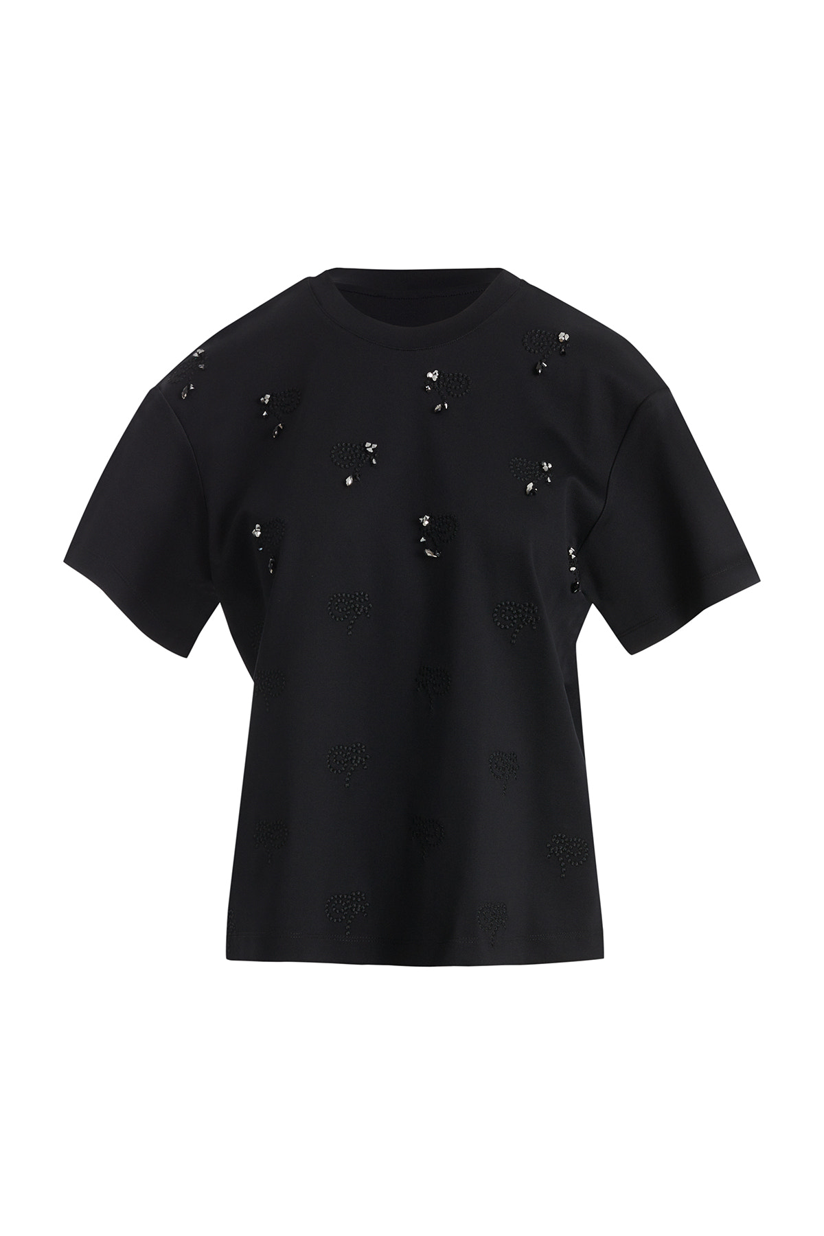 Kabartma Nakışlı İşlemeli Siyah T-Shirt