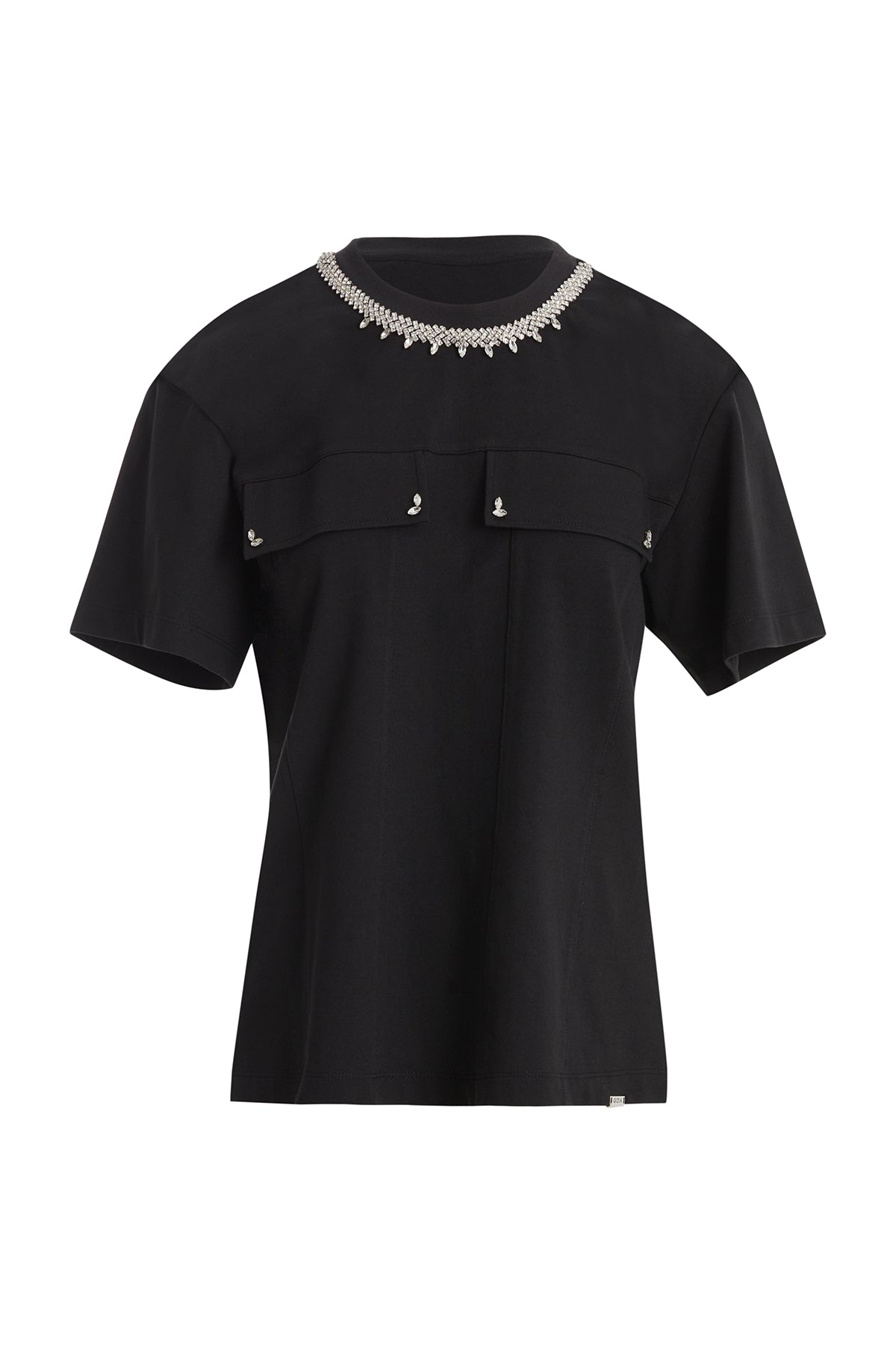 Şerit Taş Detaylı Siyah T-Shirt