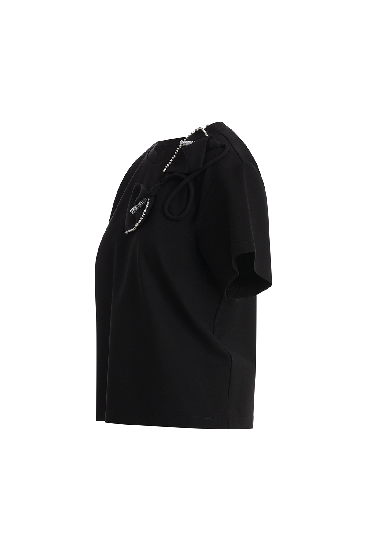 Omuz Aplike Detaylı Siyah T-Shirt