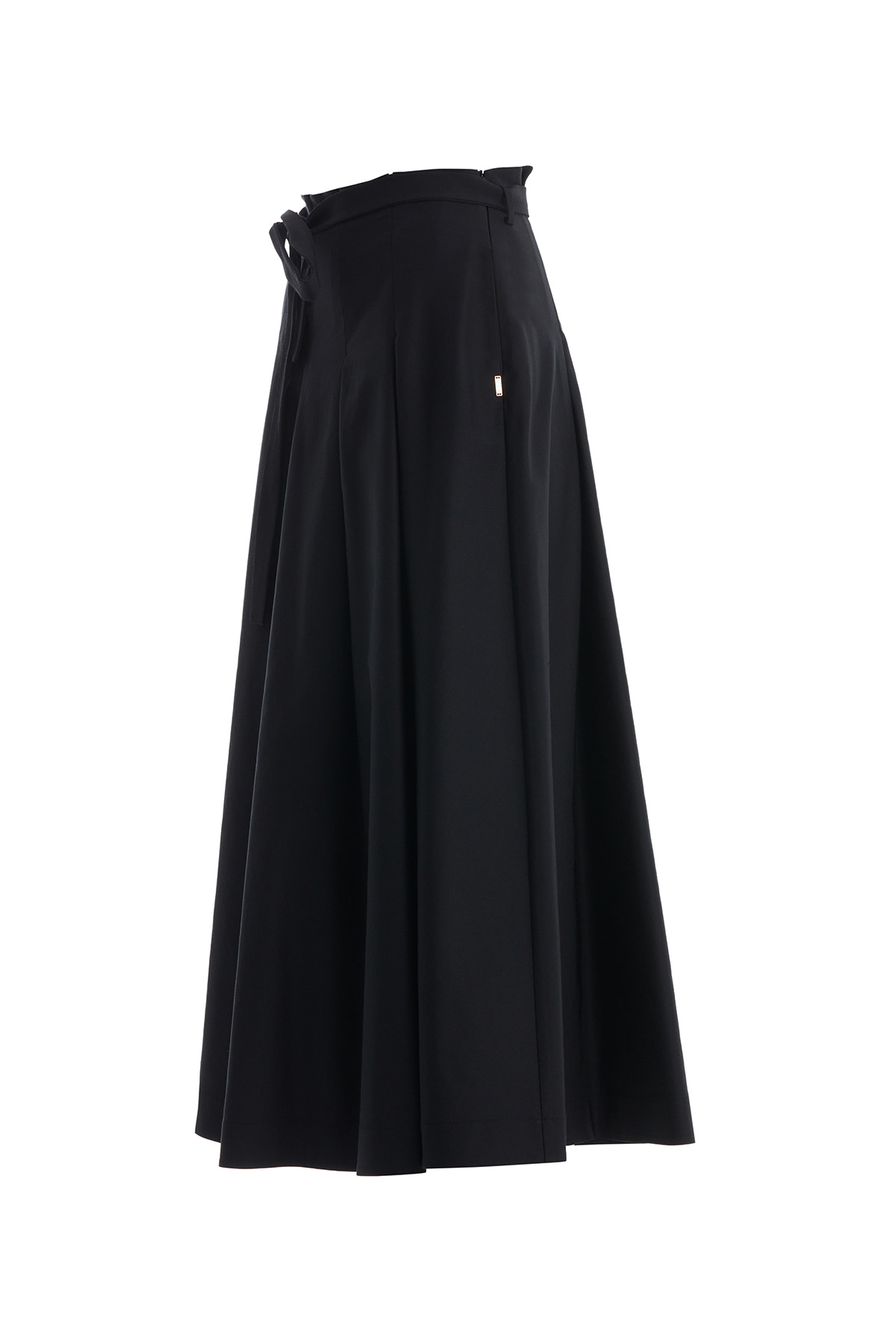 Seyyar Kuşaklı Logolu Siyah Midi Etek