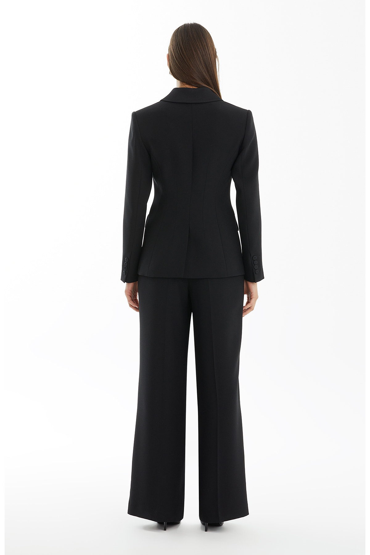 Saten Yaka Detaylı Siyah Blazer Ceket