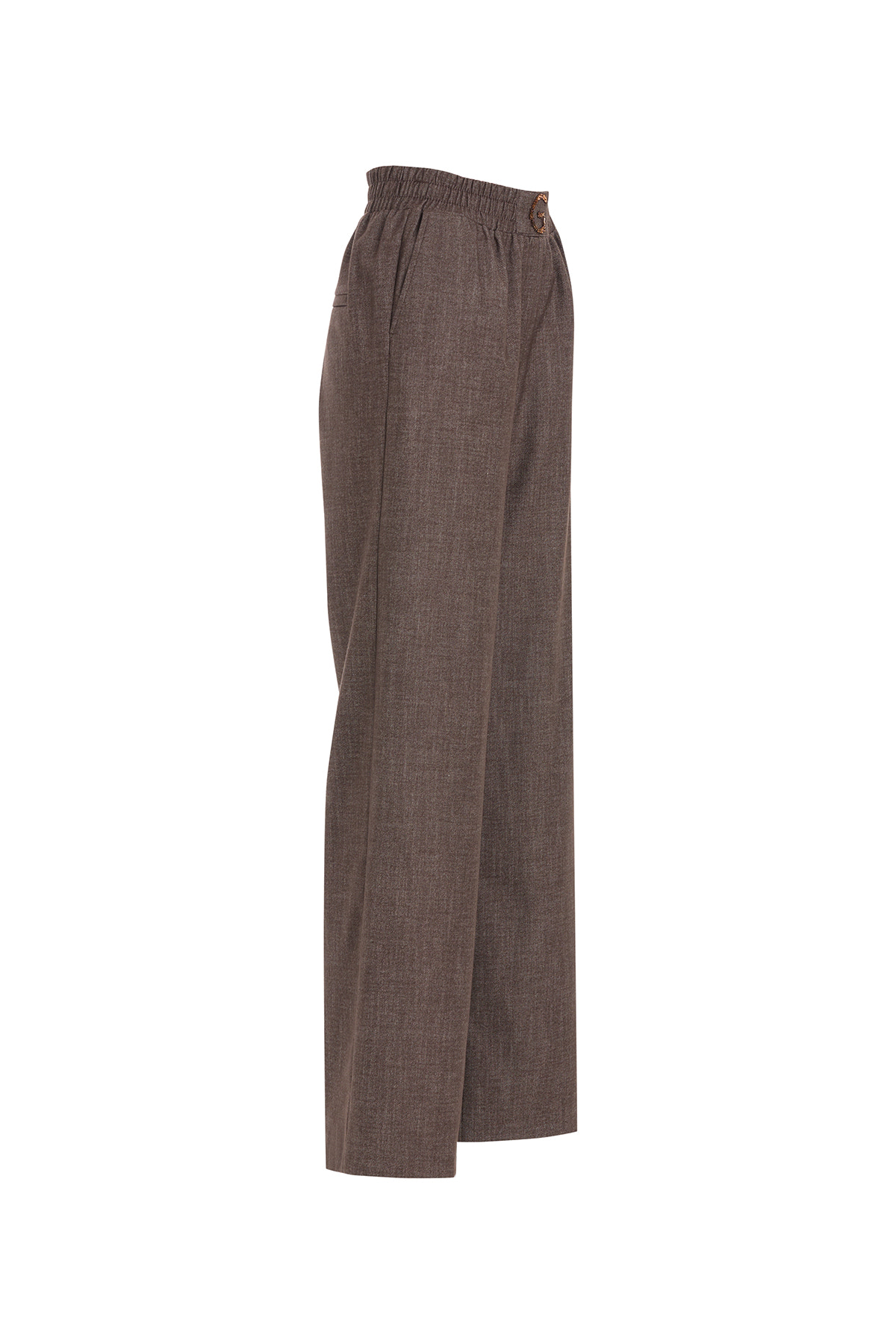 G Harfi İşlemeli Lastikli Kahverengi Pantolon