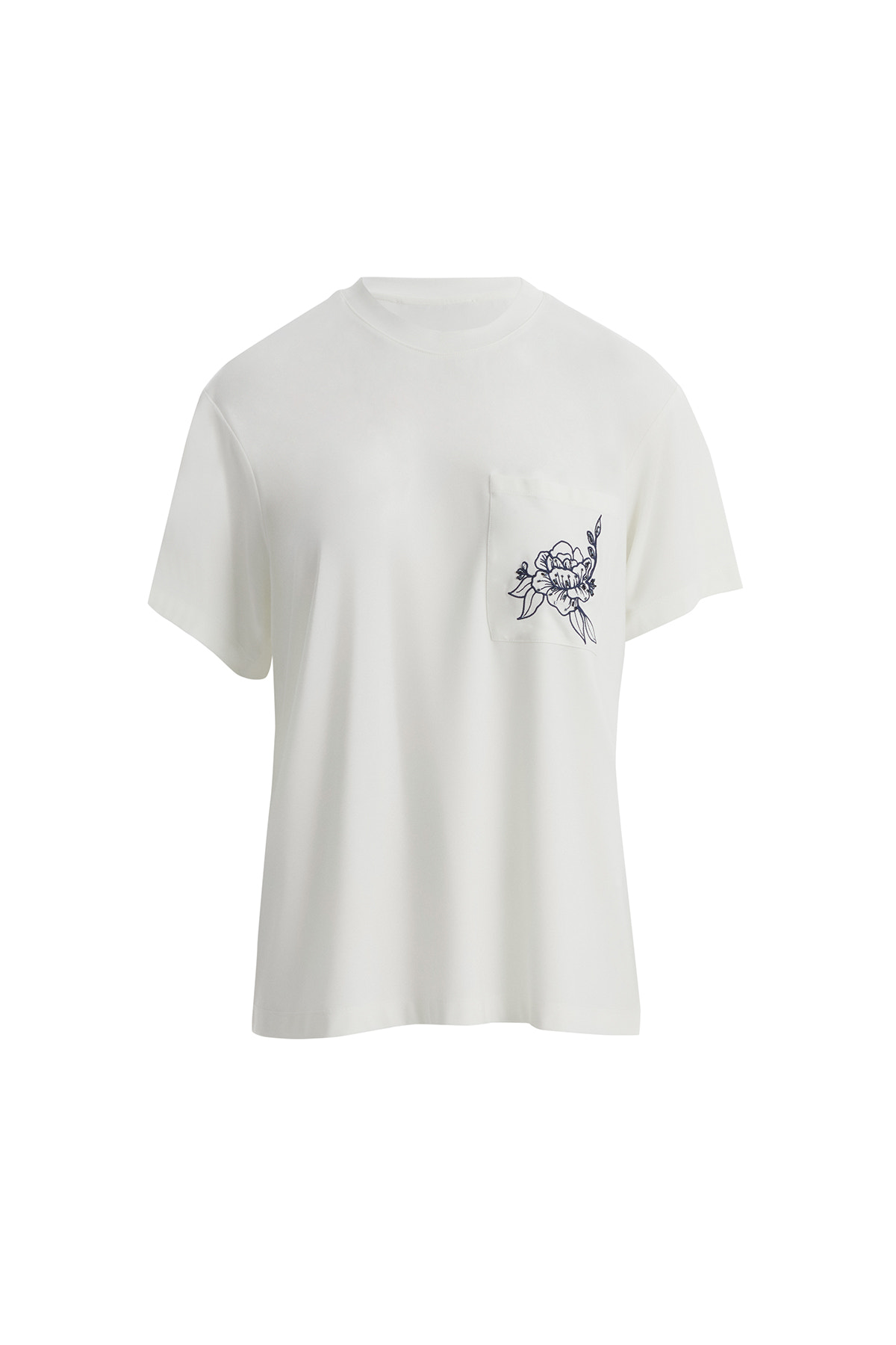 Çiçek Nakışlı Ekru T-Shirt