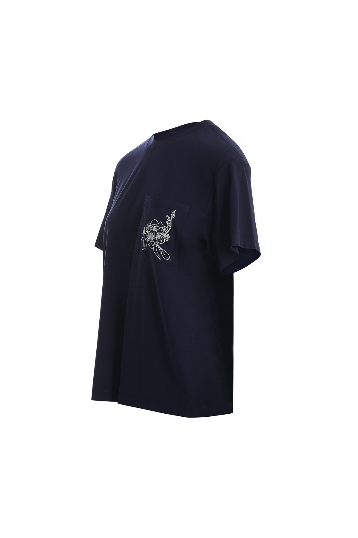 Çiçek Nakışlı Lacivert T-Shirt