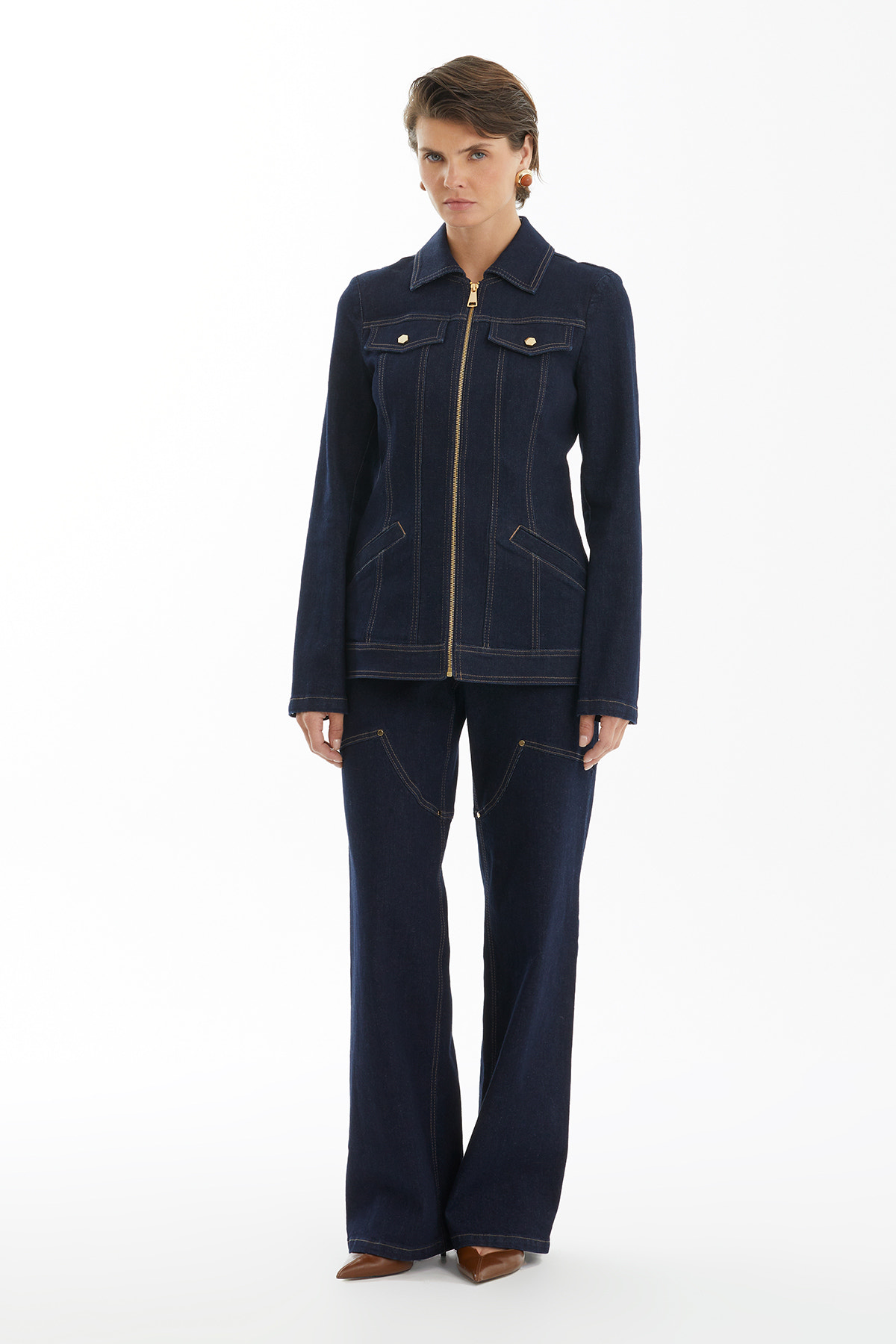 Fermuarlı Lacivert Denim Ceket