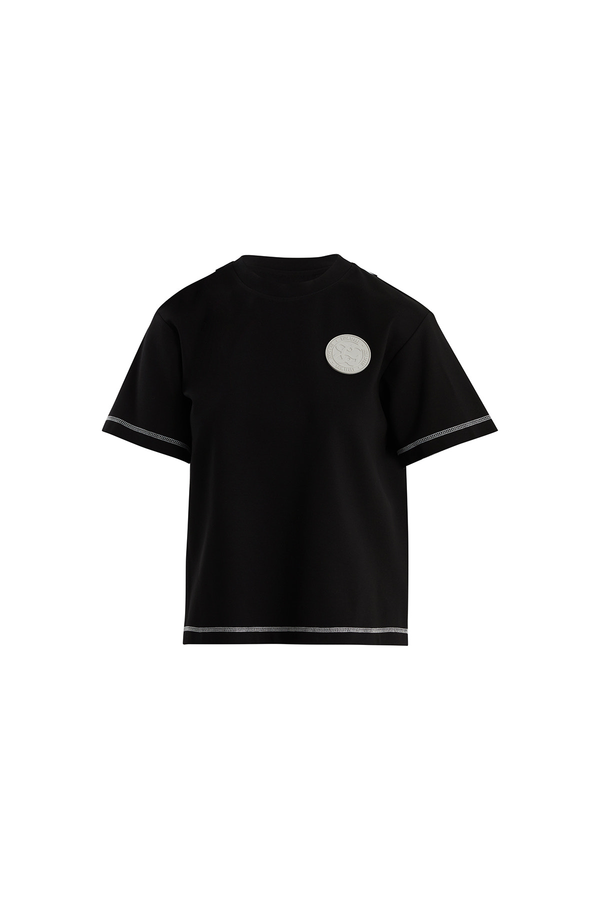 Etiket Detaylı Karyoka Dikişli Siyah T-Shirt