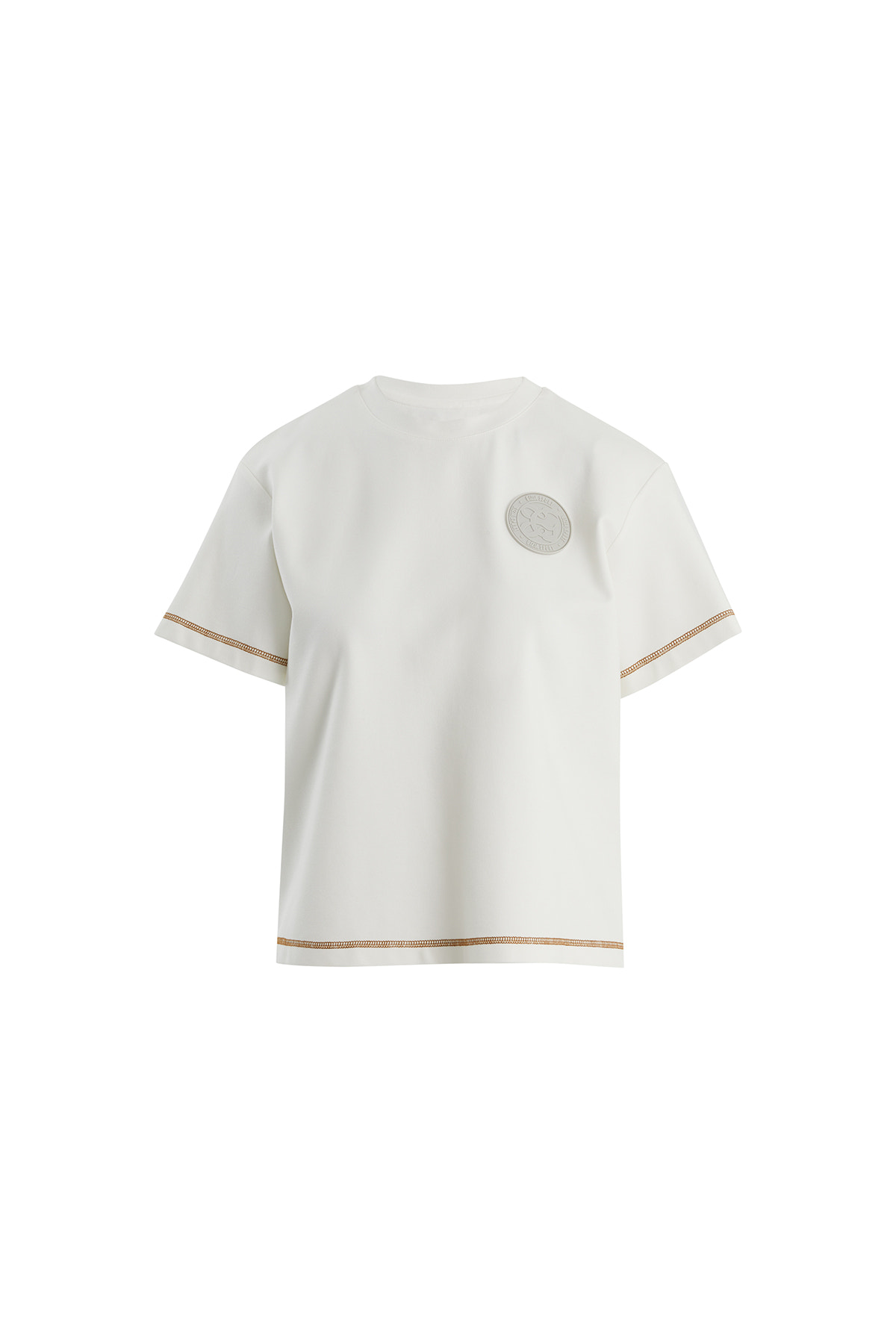 Etiket Detaylı Karyoka Dikişli Ekru T-Shirt