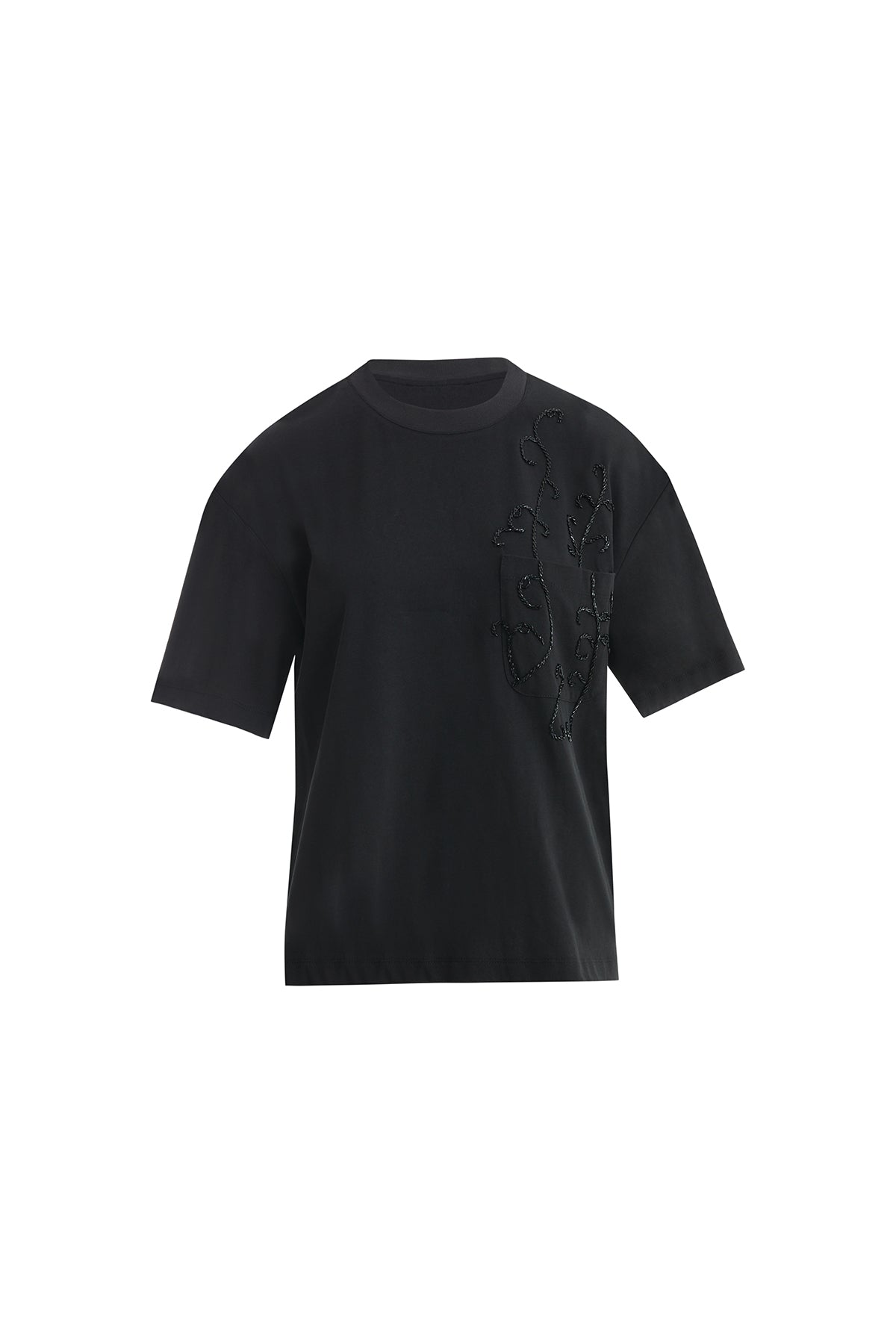 İşlemeli Oversize Siyah T-Shirt