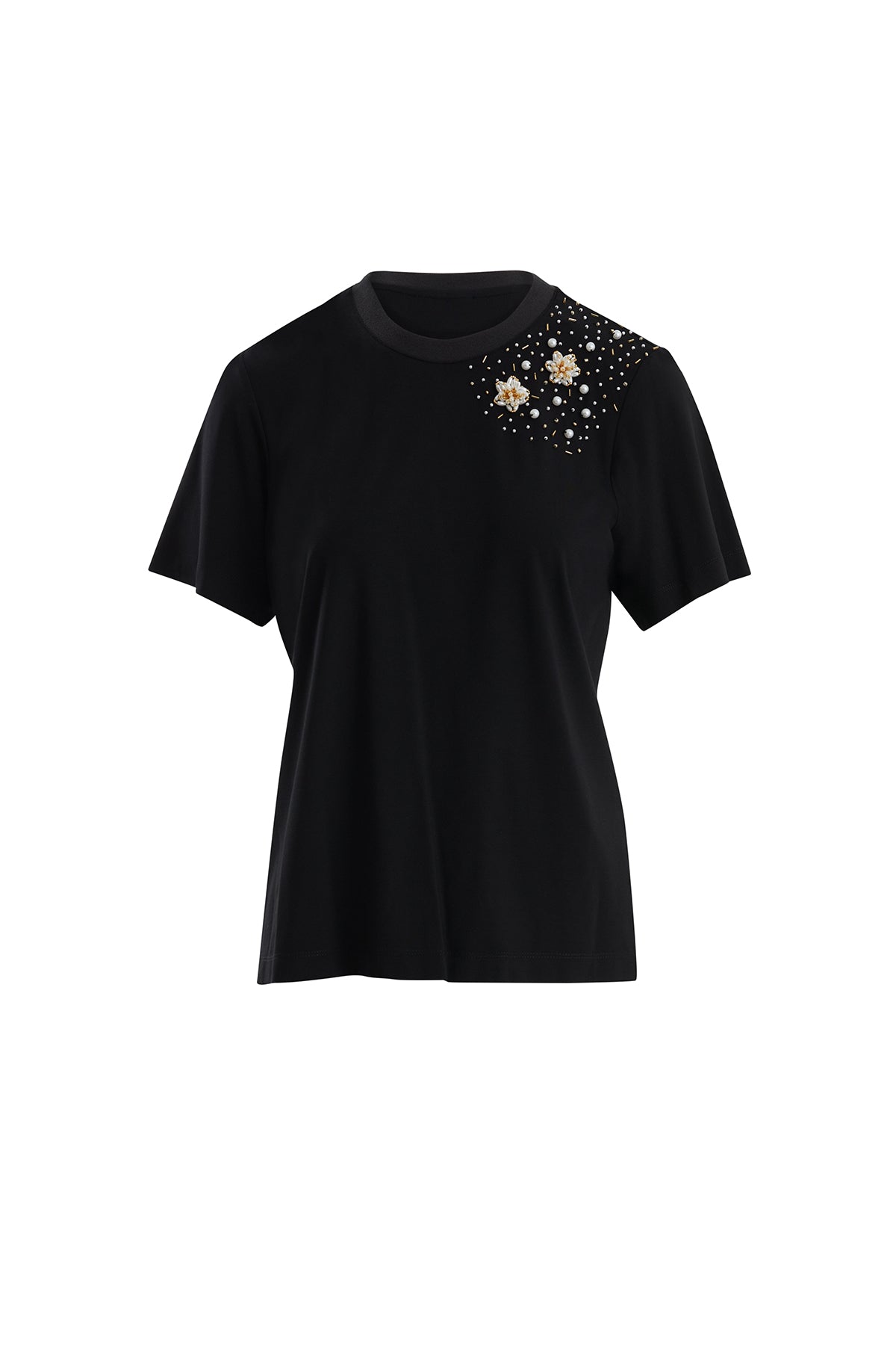 Boncuk İşlemeli Siyah T-Shirt