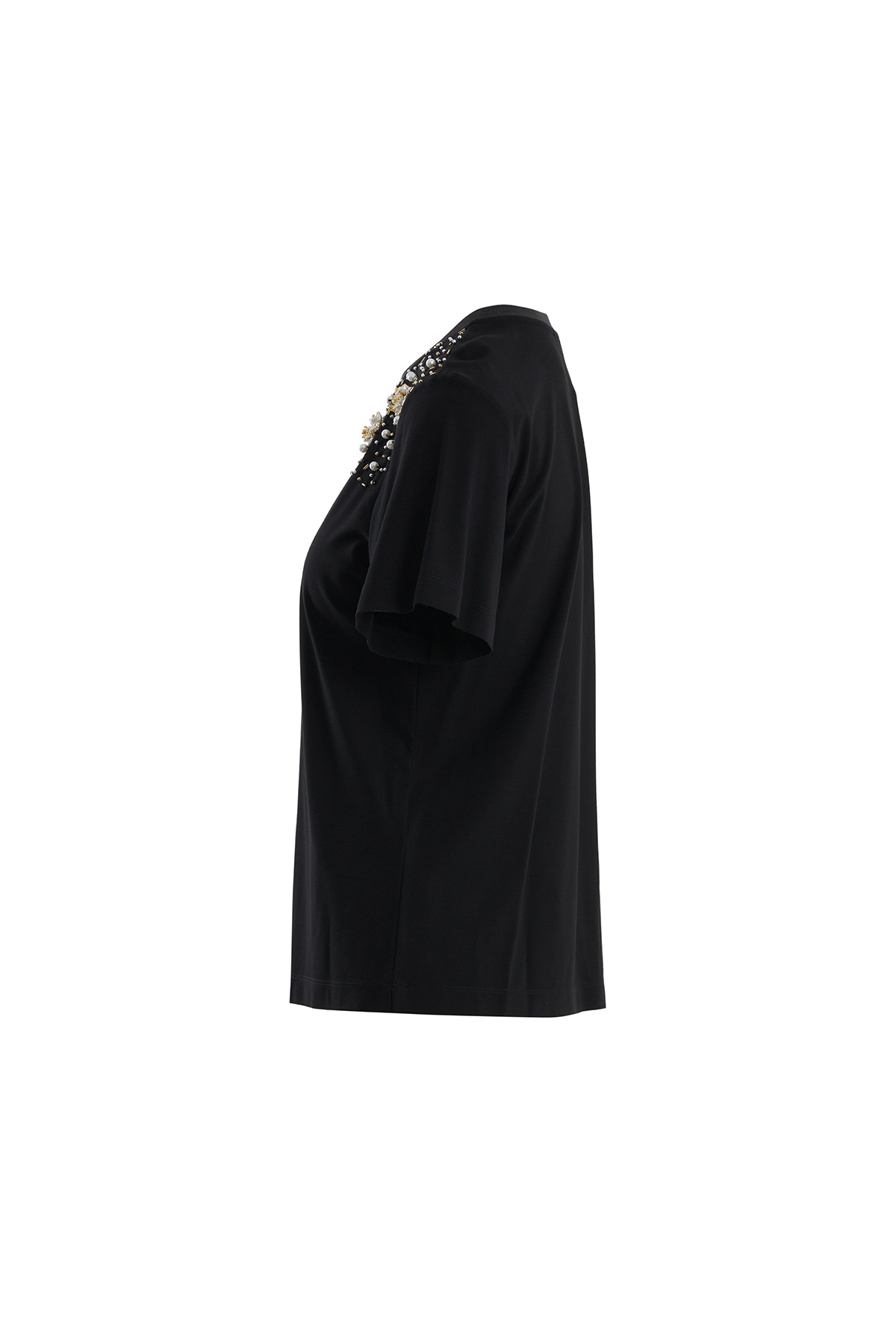 Boncuk İşlemeli Siyah T-Shirt