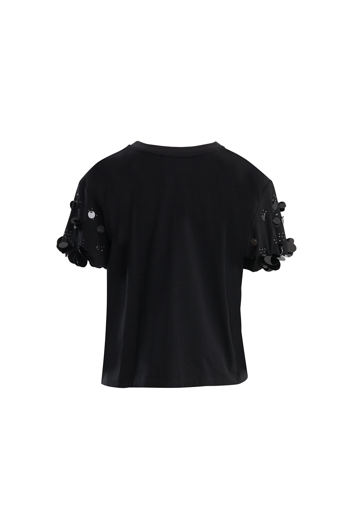Kısa Kollu İşlemeli Siyah T-Shirt