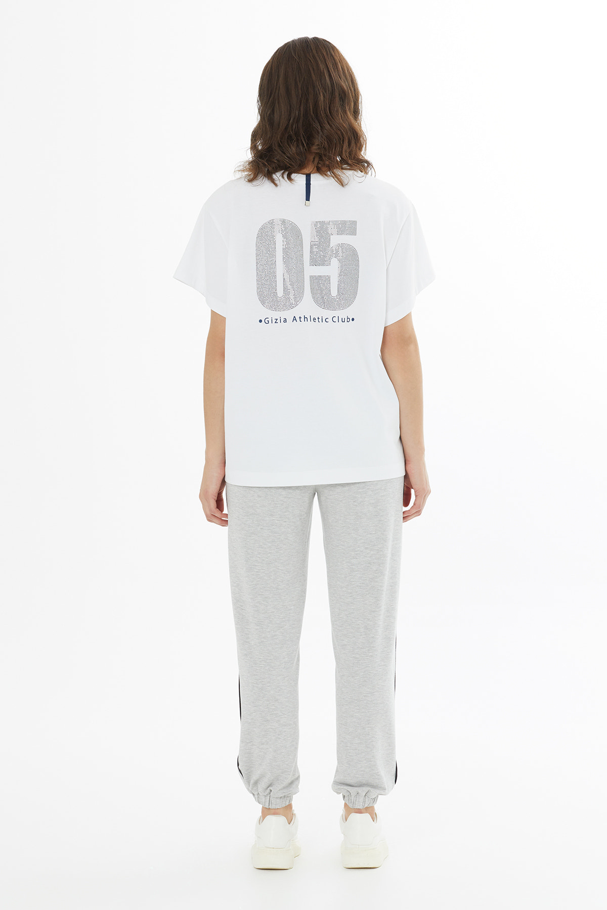 Taş Baskılı Oversize Beyaz T-Shirt