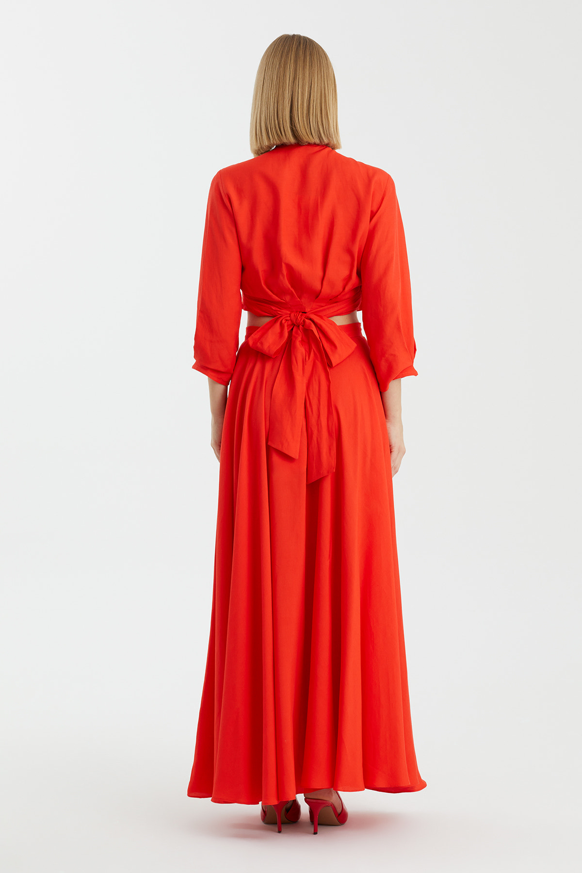 Pileli Uzun Kırmızı Etek