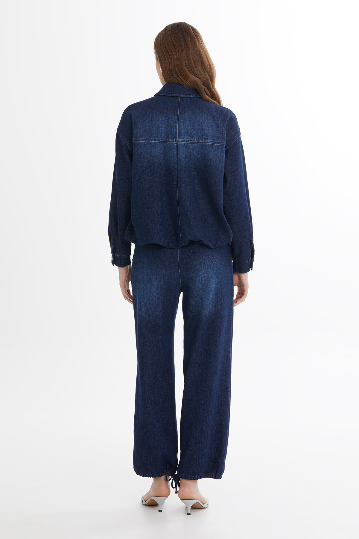 İşleme Detaylı Düğmeli Denim Ceket