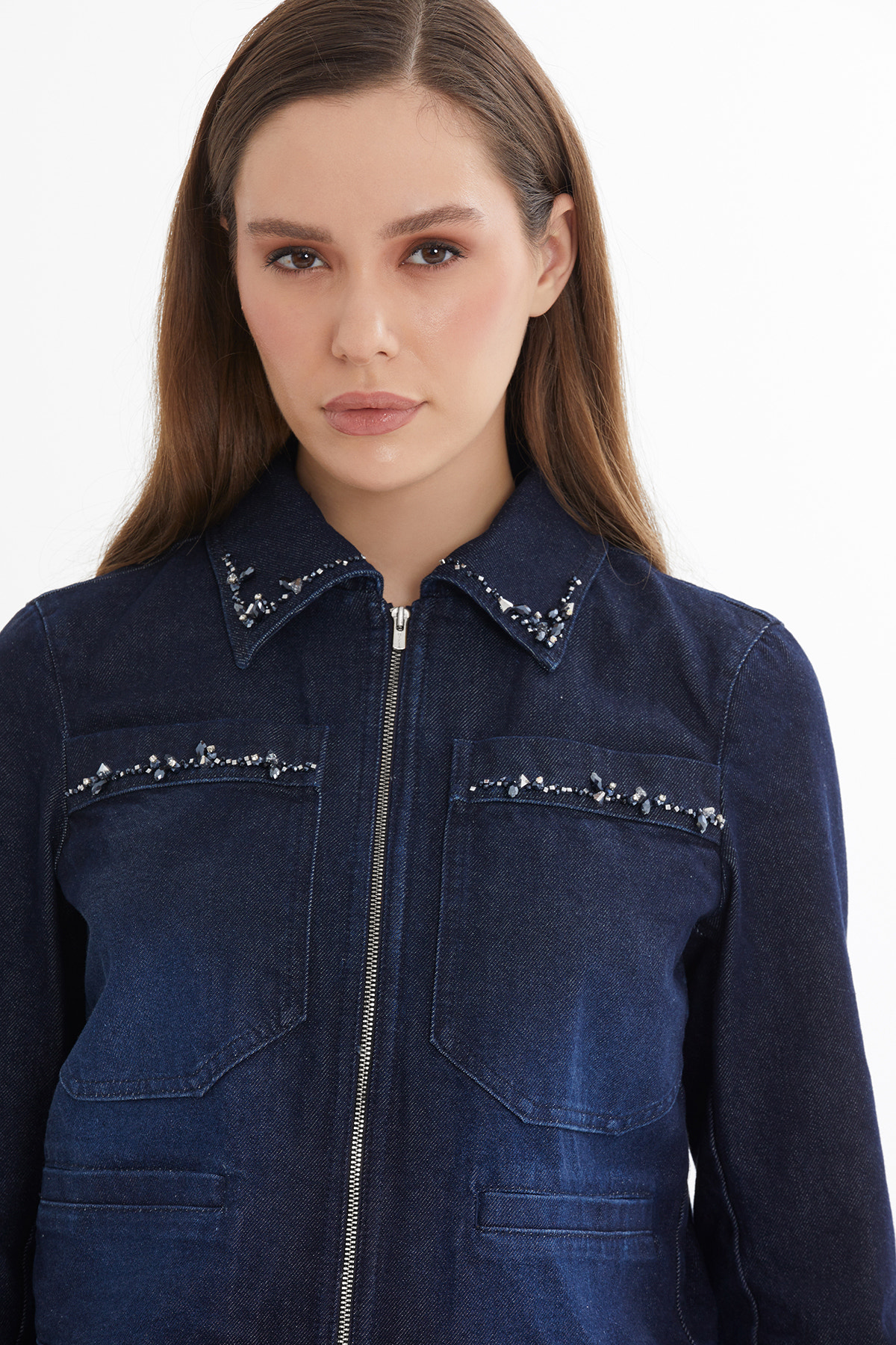 İşleme Detaylı Denim Ceket