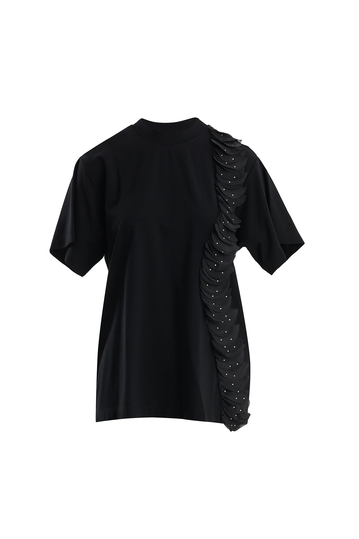 Tül Şerit Aksesuarlı Siyah T-Shirt