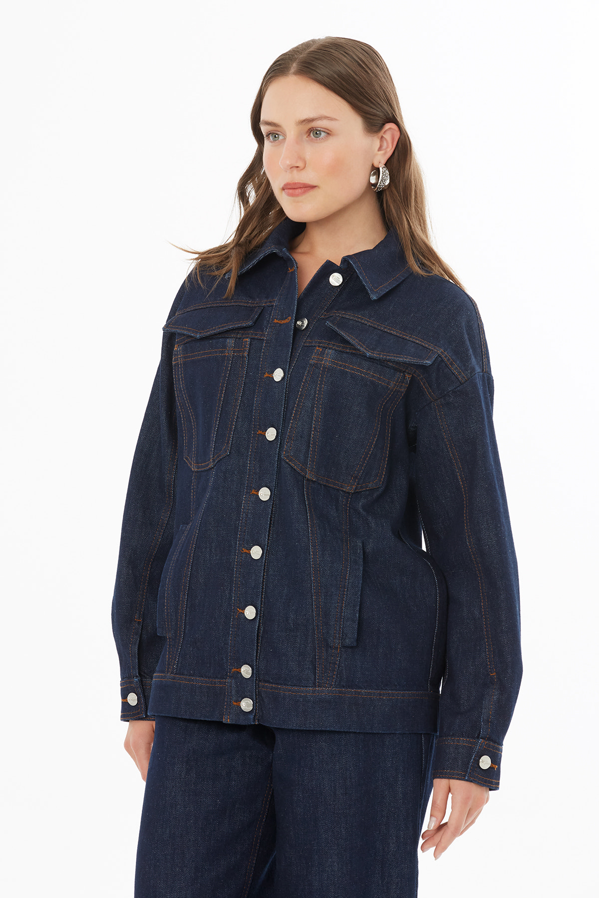 Dikiş Detaylı  Denim Ceket