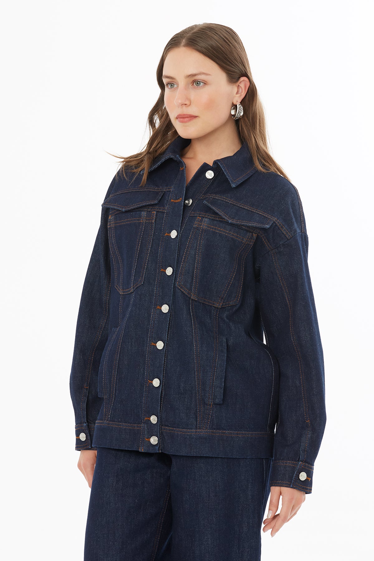 Dikiş Detaylı  Denim Ceket
