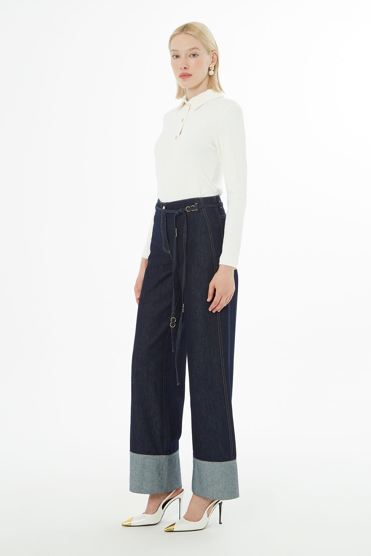 Duble Paçalı Kuşaklı Jean Pantolon