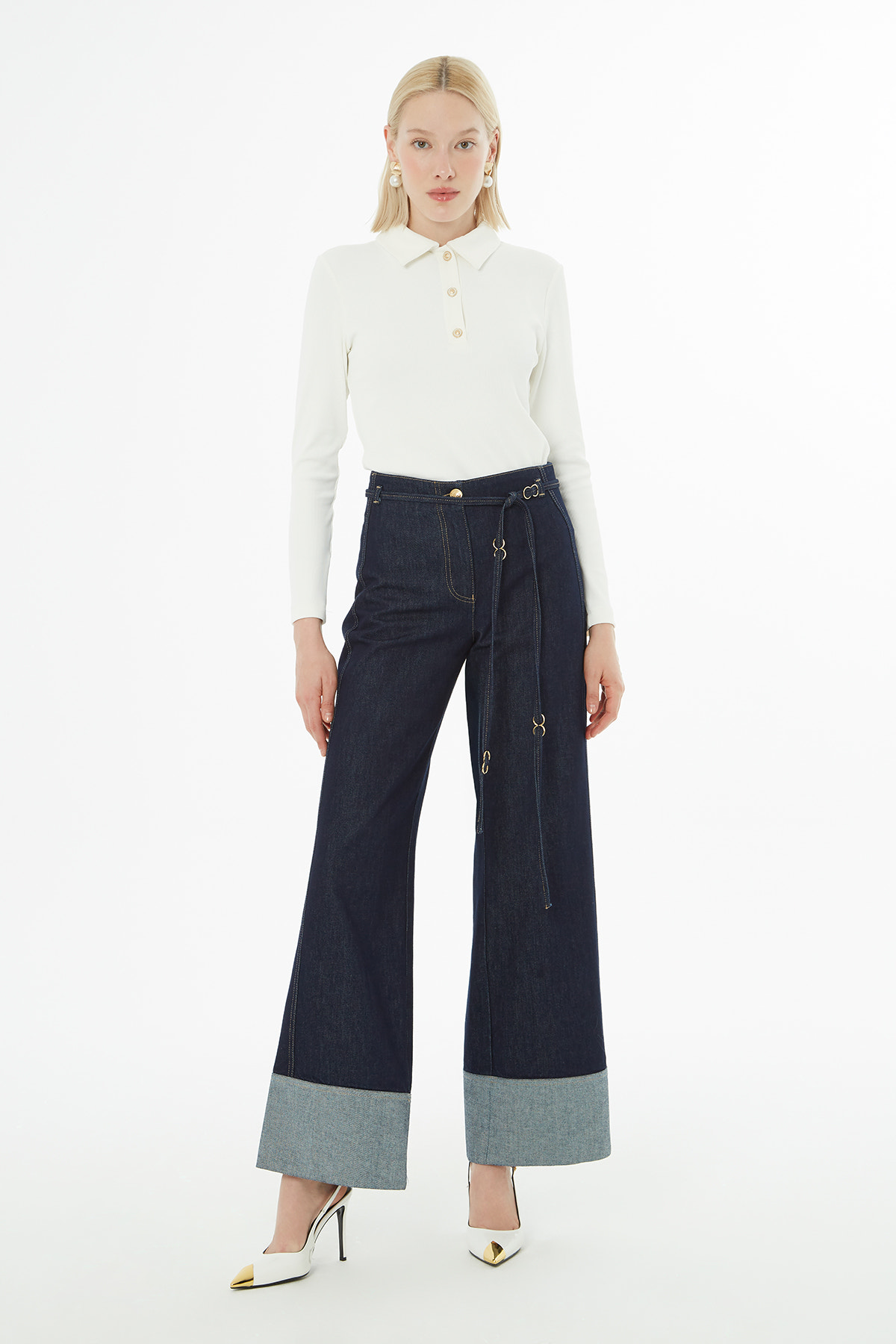 Duble Paçalı Kuşaklı Jean Pantolon