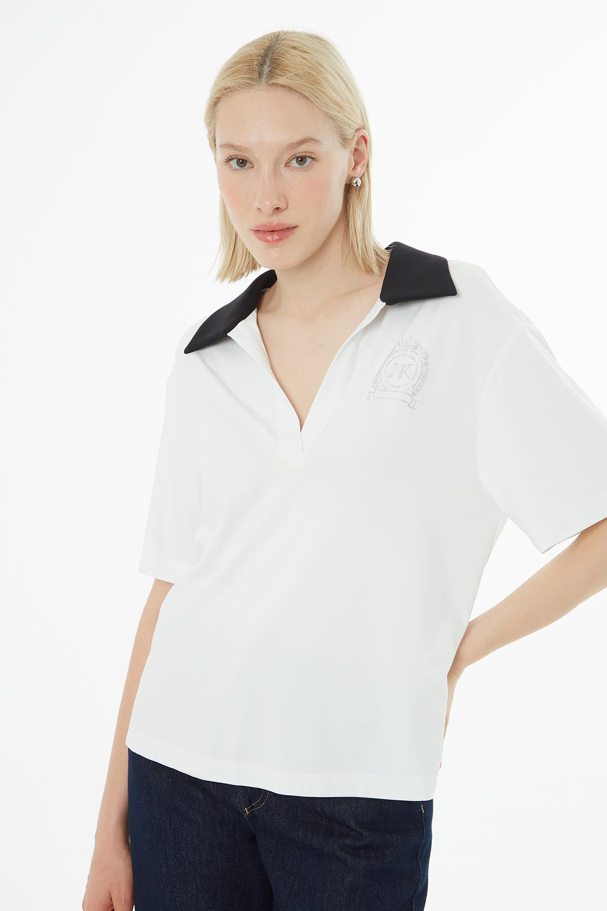 Yakalı Baskılı Yarım Kol T-Shirt