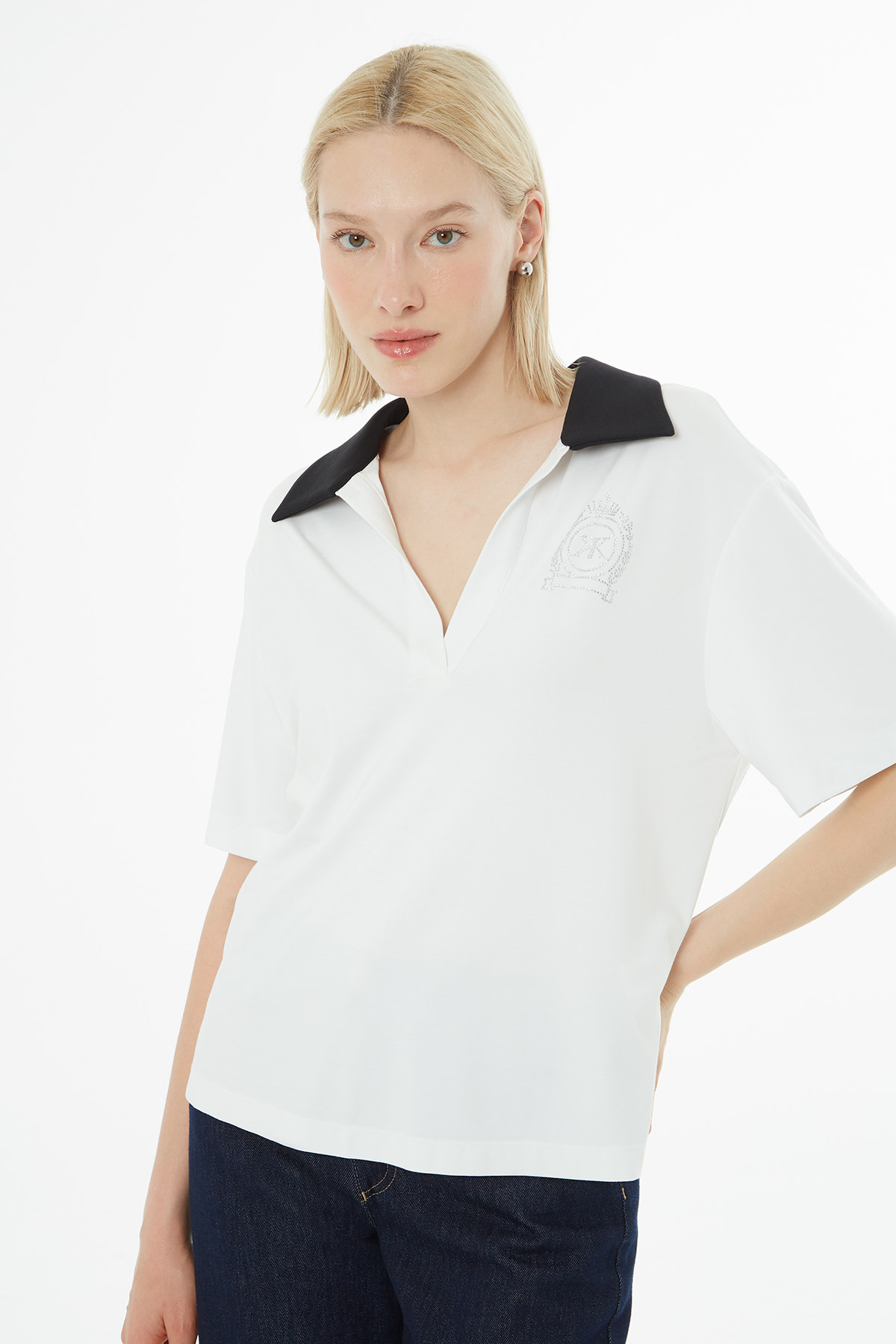 Yakalı Baskılı Yarım Kol T-Shirt