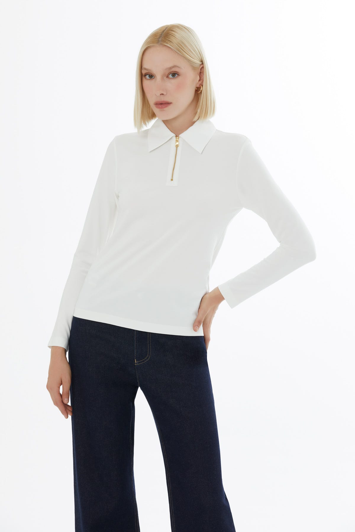 Fermuar Detaylı Polo Yaka T-Shirt