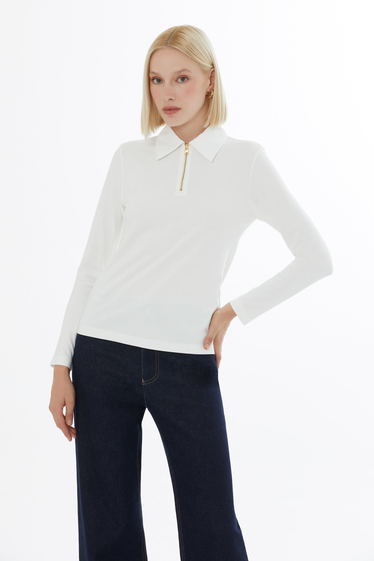 Fermuar Detaylı Polo Yaka T-Shirt