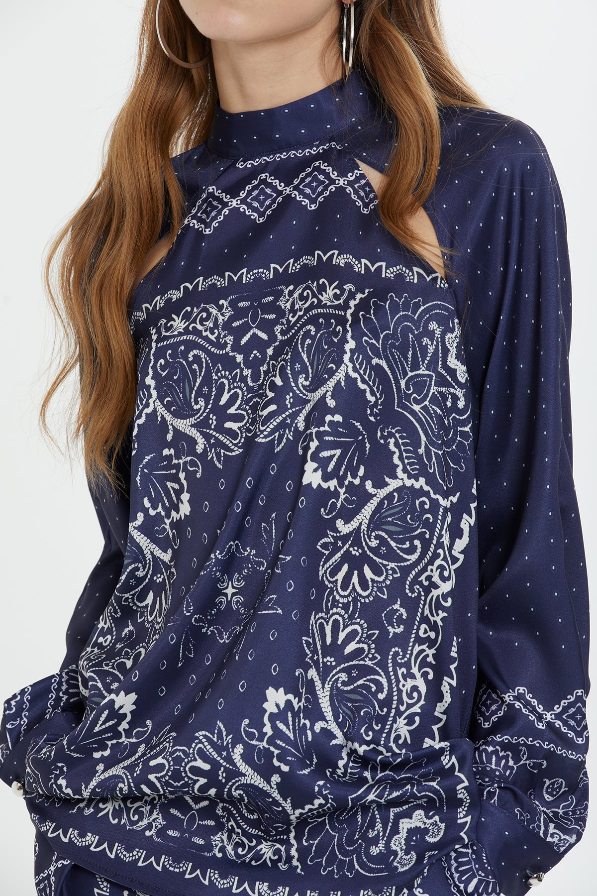 Reglan Kollu Desenli Bluz