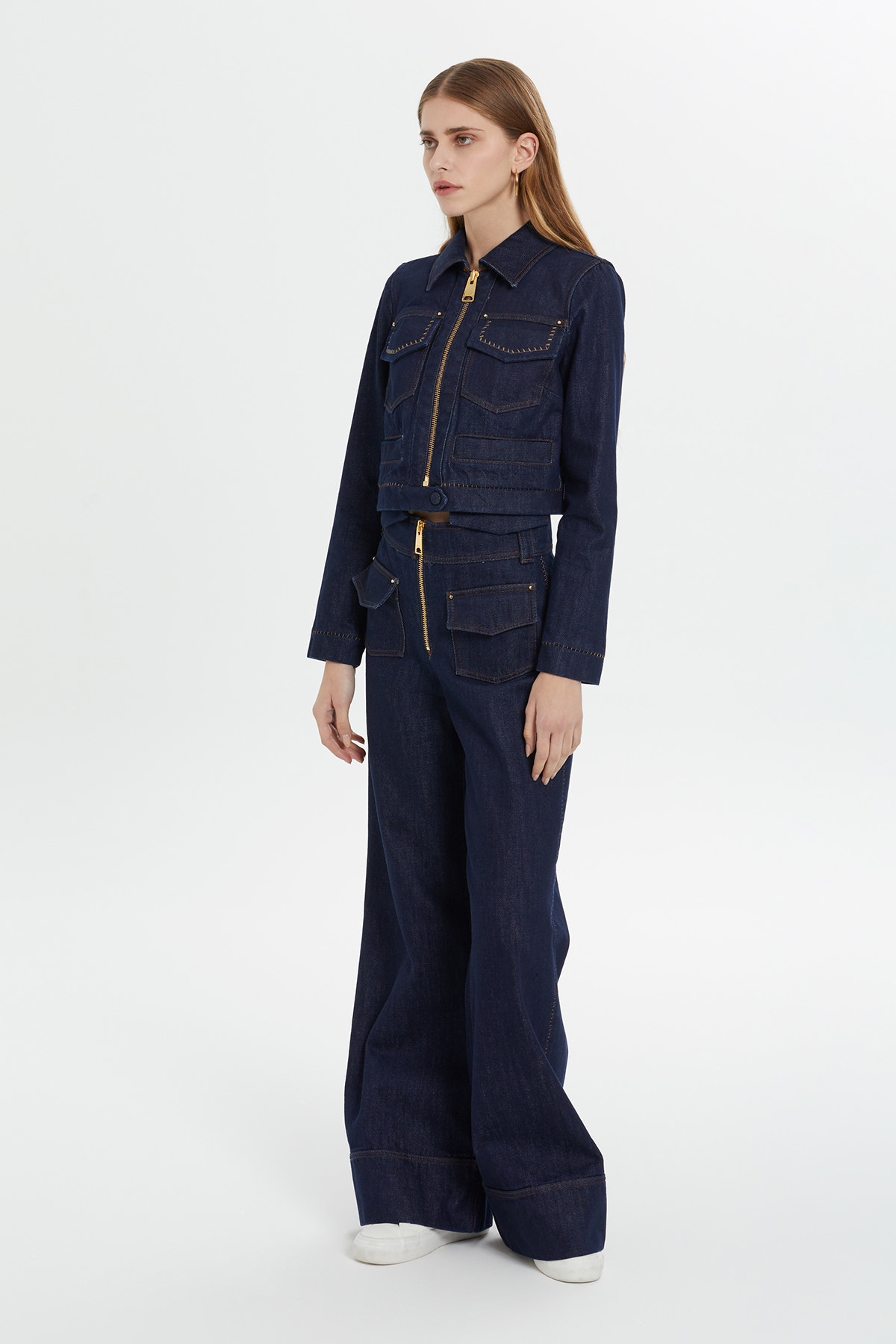 Zımba Detaylı Kısa Denim Ceket