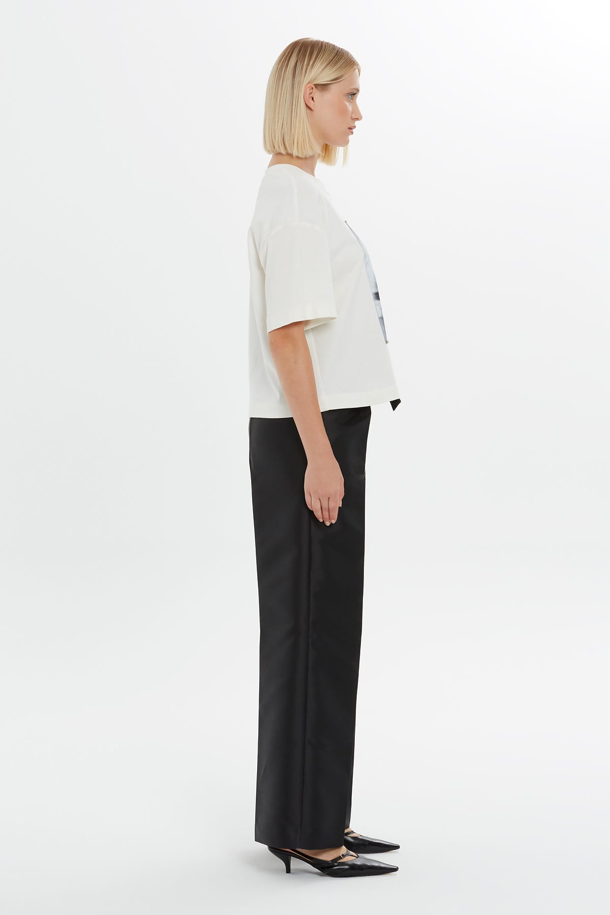 Baskı Detaylı Düşük Omuzlu Kısa Kollu Basic T-Shirt