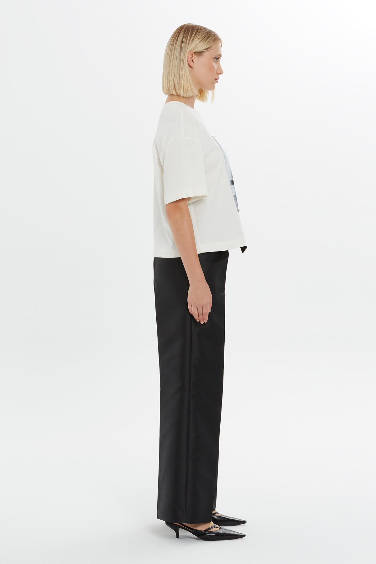 Baskı Detaylı Düşük Omuzlu Kısa Kollu Basic T-Shirt