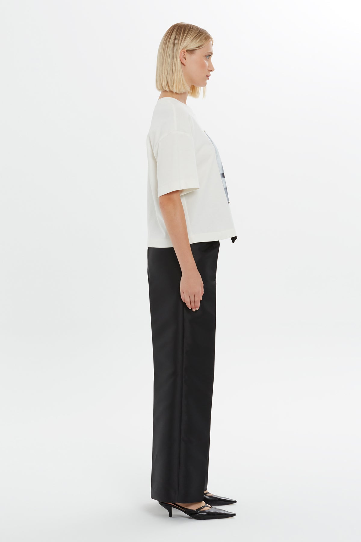 Baskı Detaylı Düşük Omuzlu Kısa Kollu Basic T-Shirt