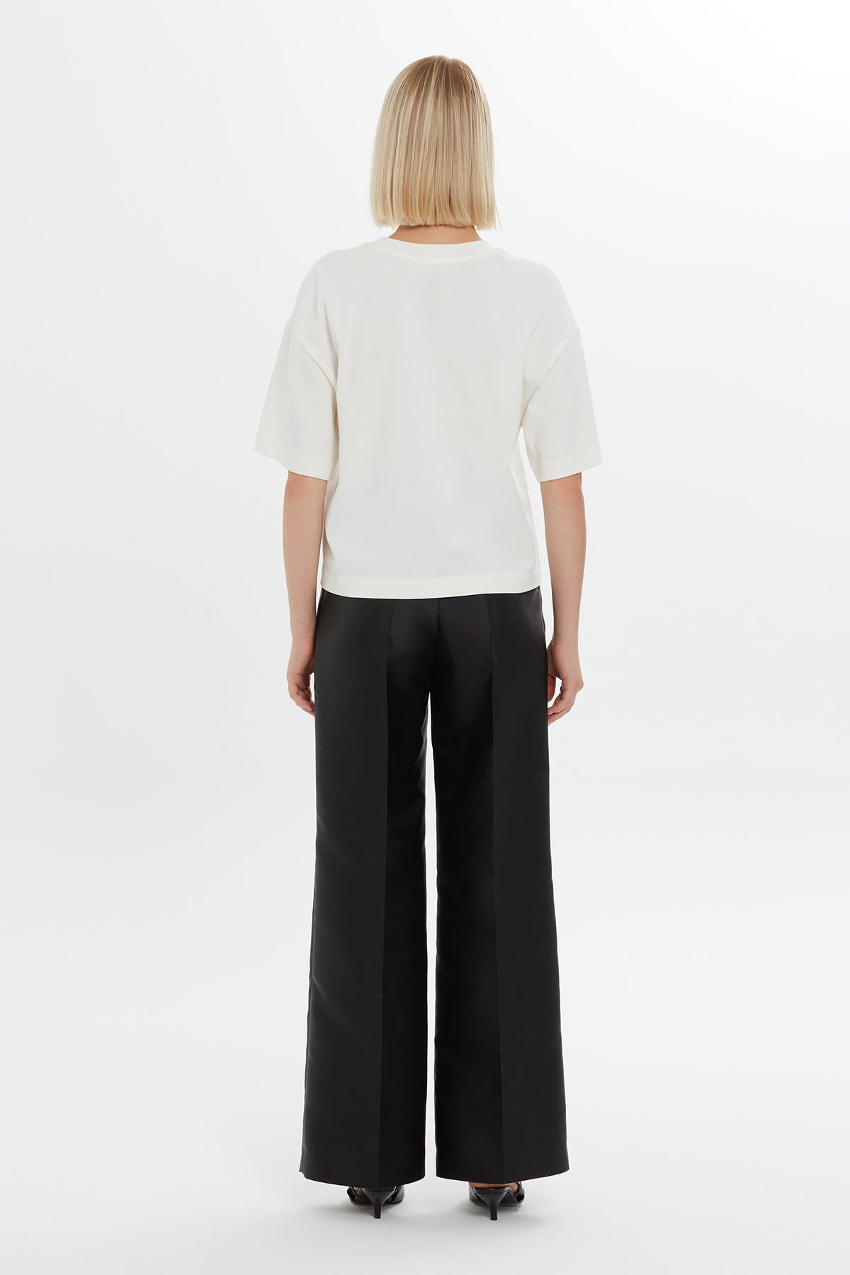 Baskı Detaylı Düşük Omuzlu Kısa Kollu Basic T-Shirt