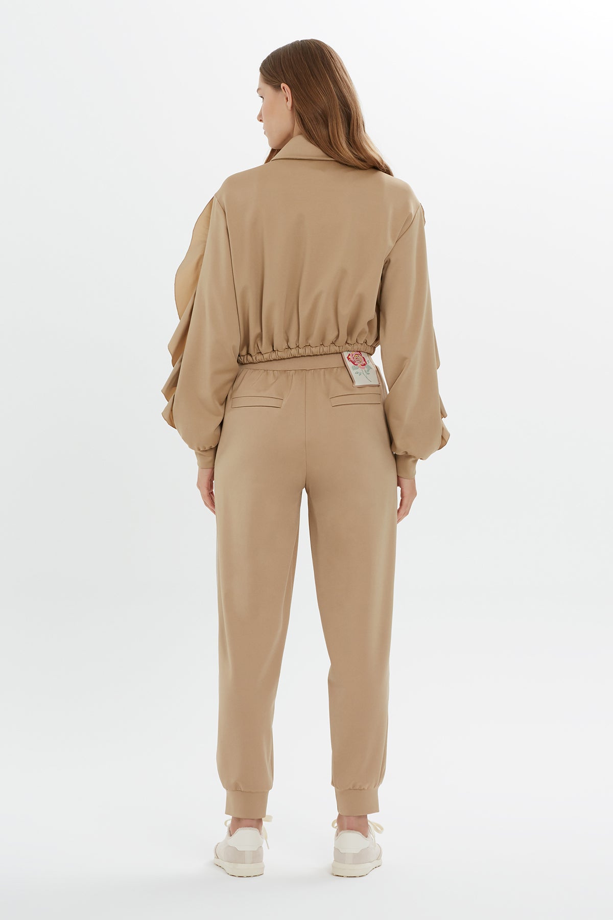 Şerit Detaylı Kolları Fırfırlı Sweatshirt