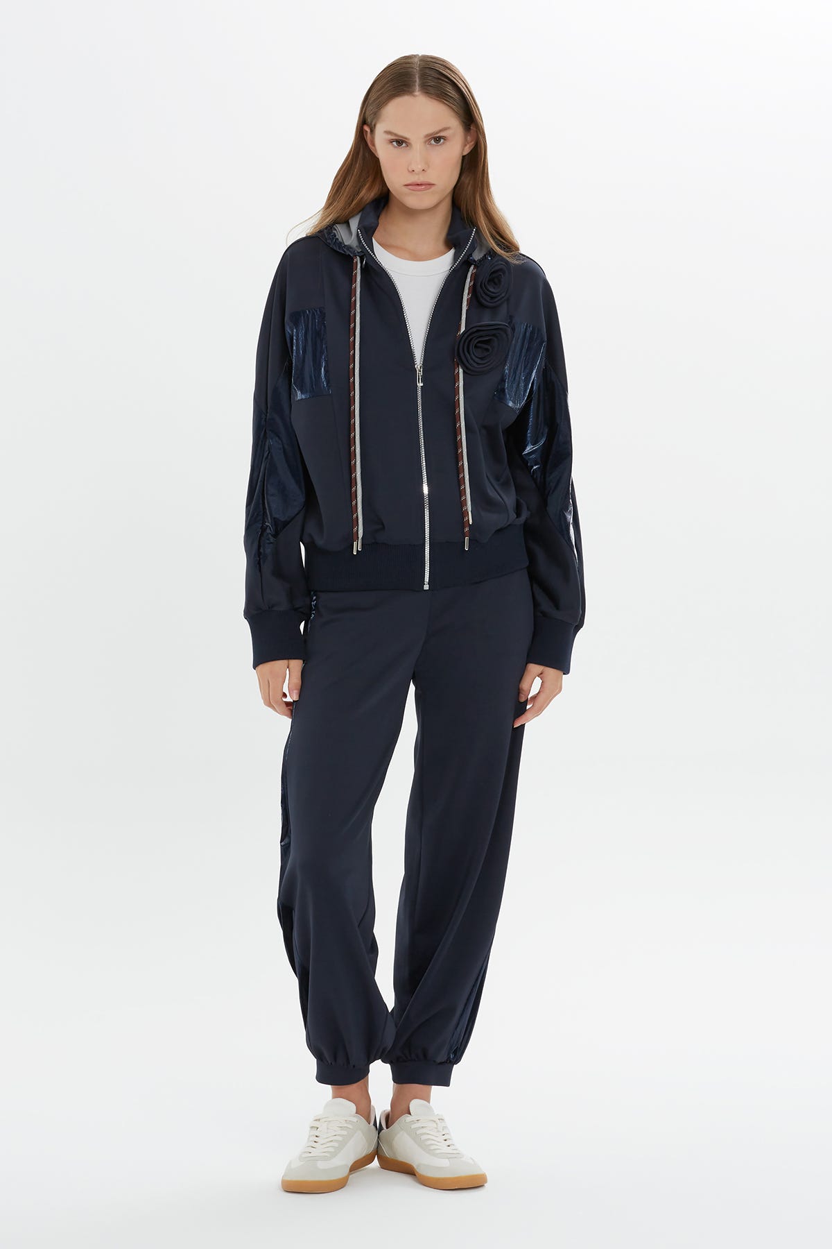 Gül Detaylı Mavi  Sweatshirt