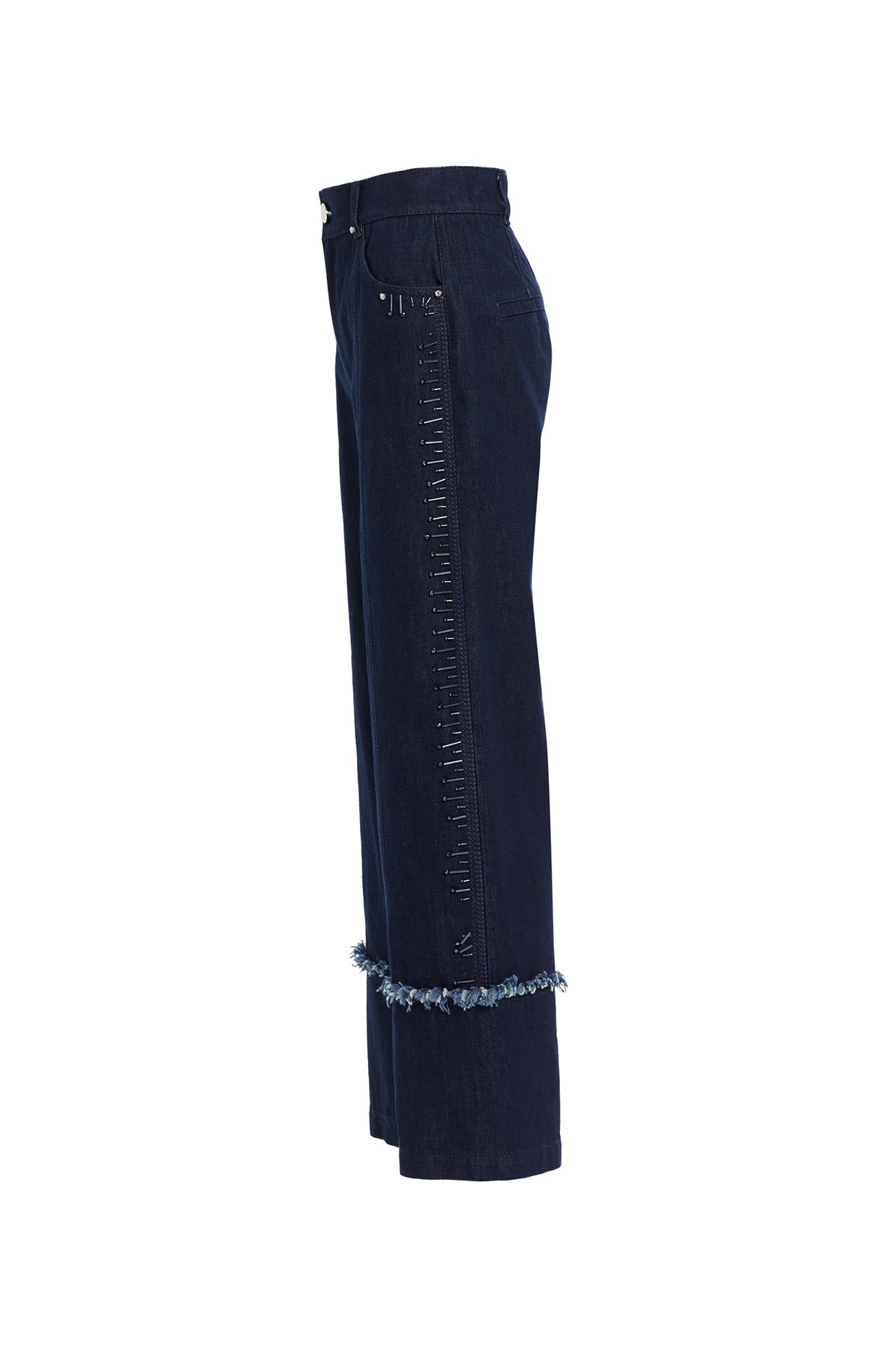 İşleme Detaylı Geniş Paça Jean Pantolon