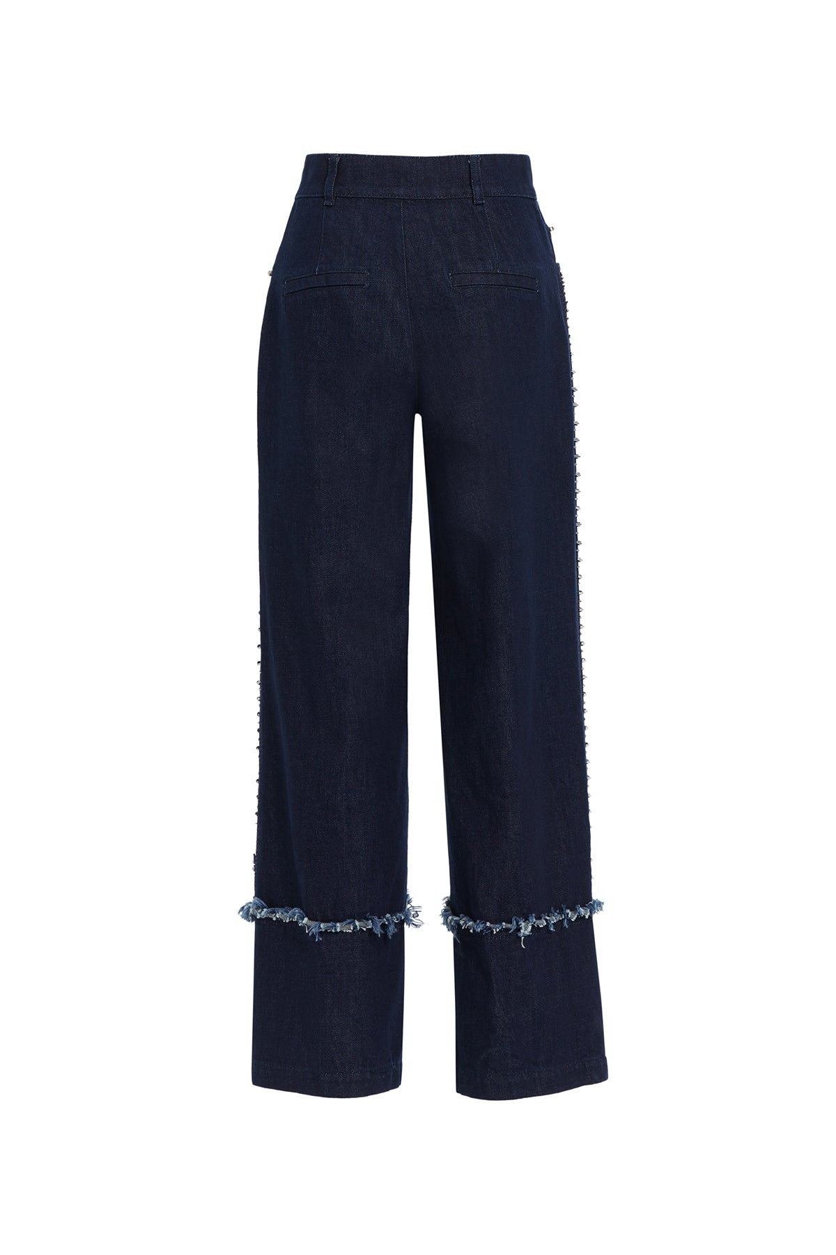 İşleme Detaylı Geniş Paça Jean Pantolon