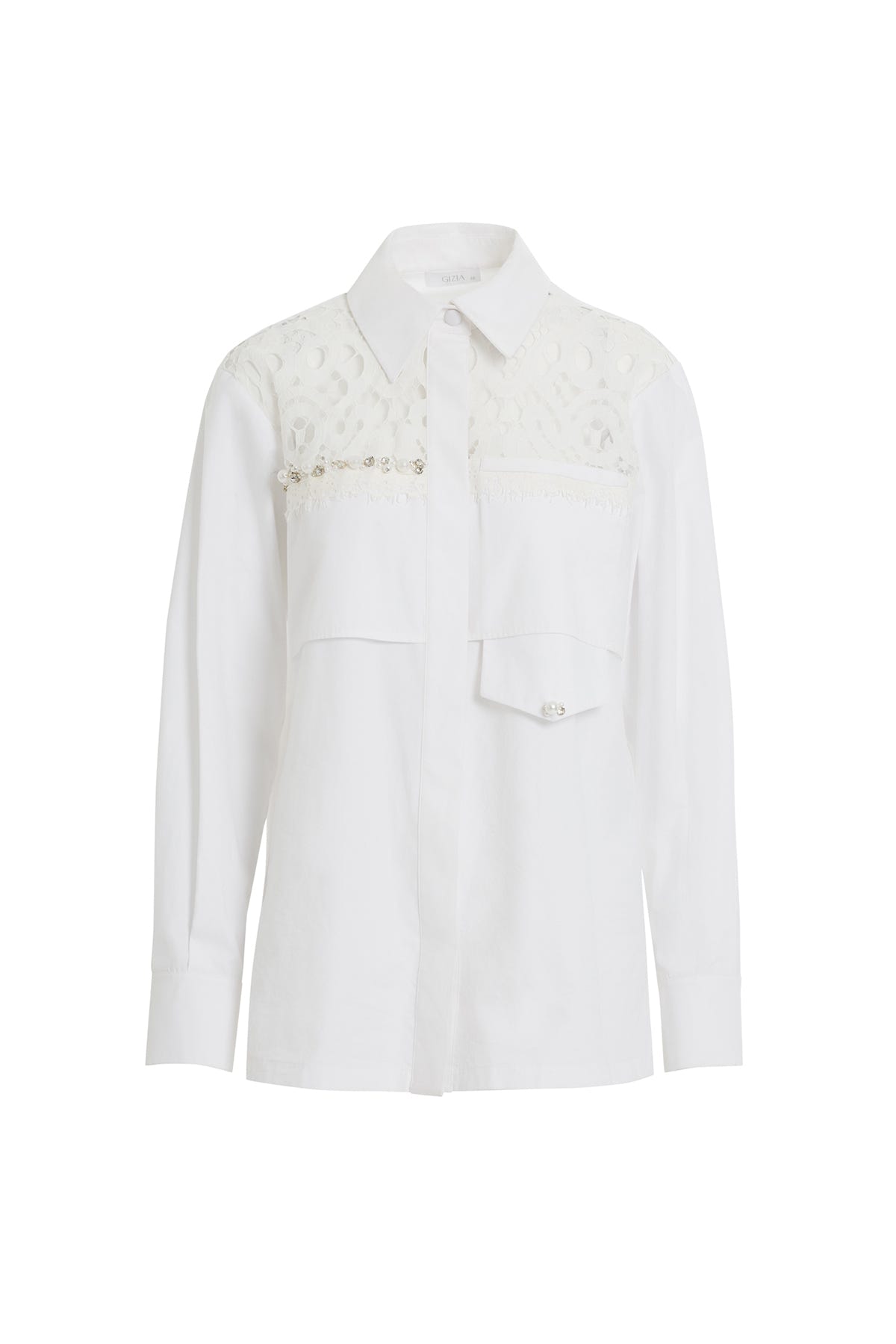 Manşetleri Boncuklu Düğmeli Klasik Gömlek