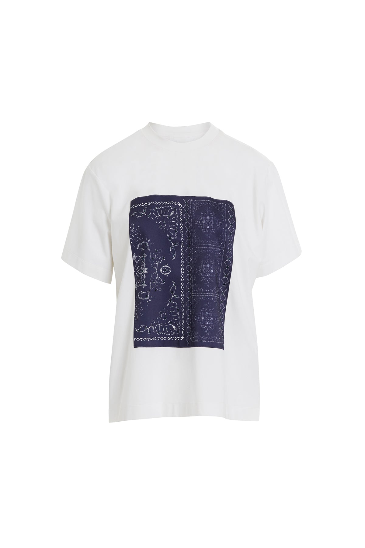 Önü Pano Desenli Garnili Yarım Kollu Klasik T-shirt