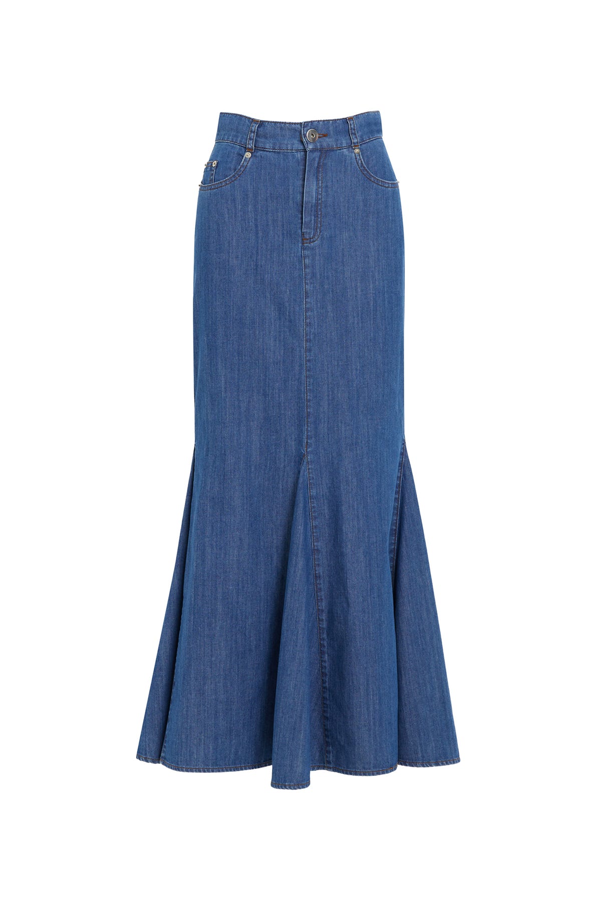 Kemer Detaylı Uzun Denim Etek